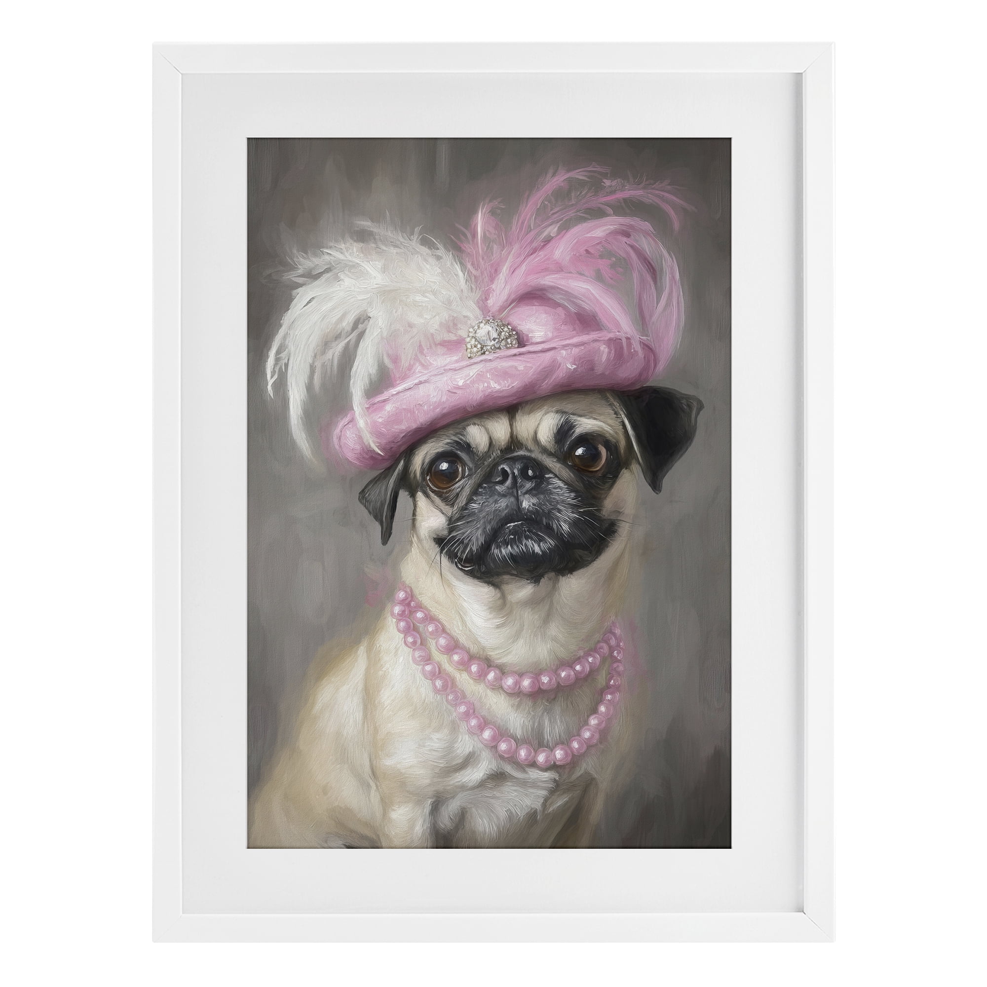 Stupell Industries Lady Pug Portrait White Framed Print Under Glass, design by Tina LeCour