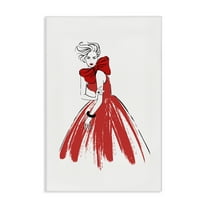 Stupell Industries Lady & Red Bow Dress Novelty Painting Gallery Wrapped Canvas Art Print Wall Art, 16 x 24