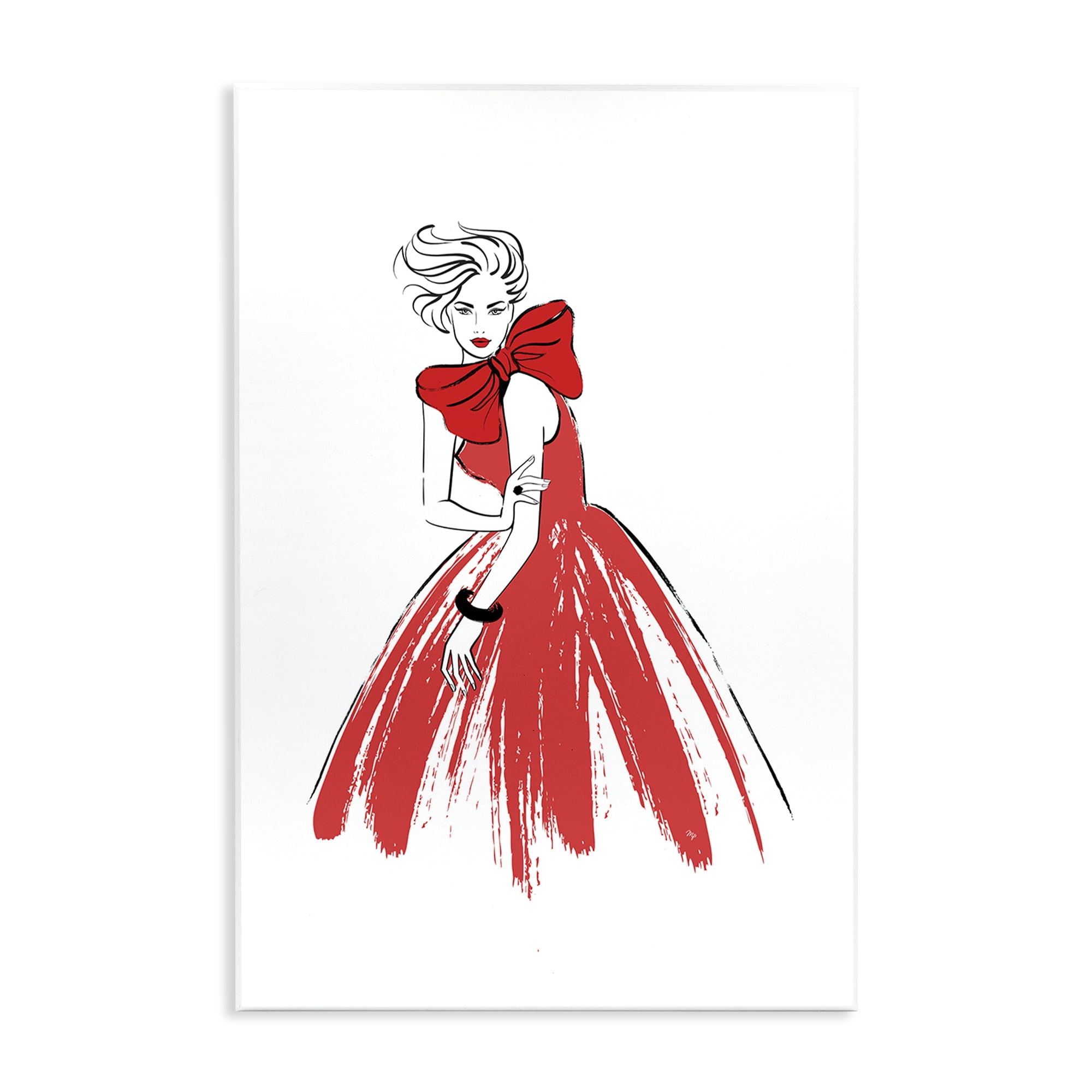 Stupell Industries Lady & Red Bow Dress Novelty Painting Unframed Art Print Wall Art, 10 x 15