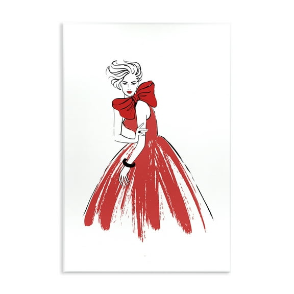 Stupell Industries Lady & Red Bow Dress Novelty Painting Unframed Art Print Wall Art, 10 x 15
