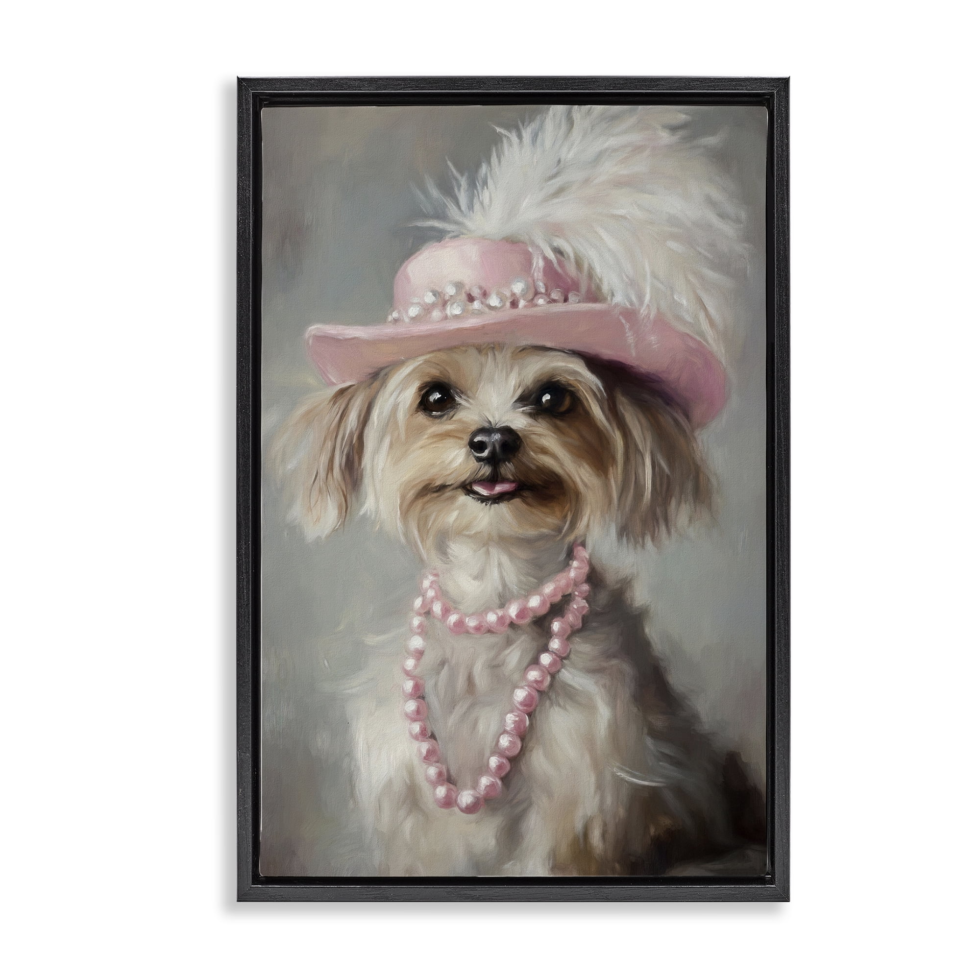 Stupell Industries Lady Yorkie Portrait Black Framed Floater Canvas Wall Art, design by Tina LeCour