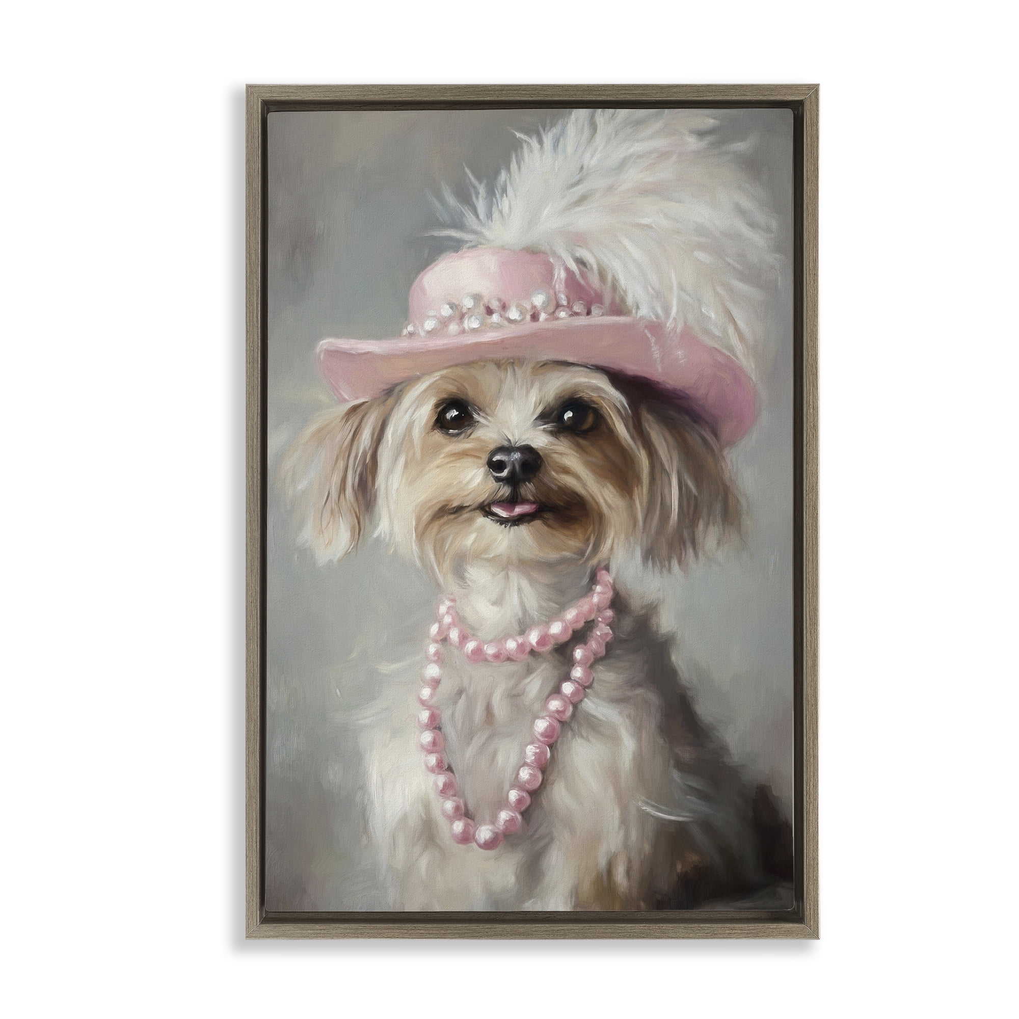 Stupell Industries Lady Yorkie Portrait Brown Framed Floater Canvas Wall Art, design by Tina LeCour