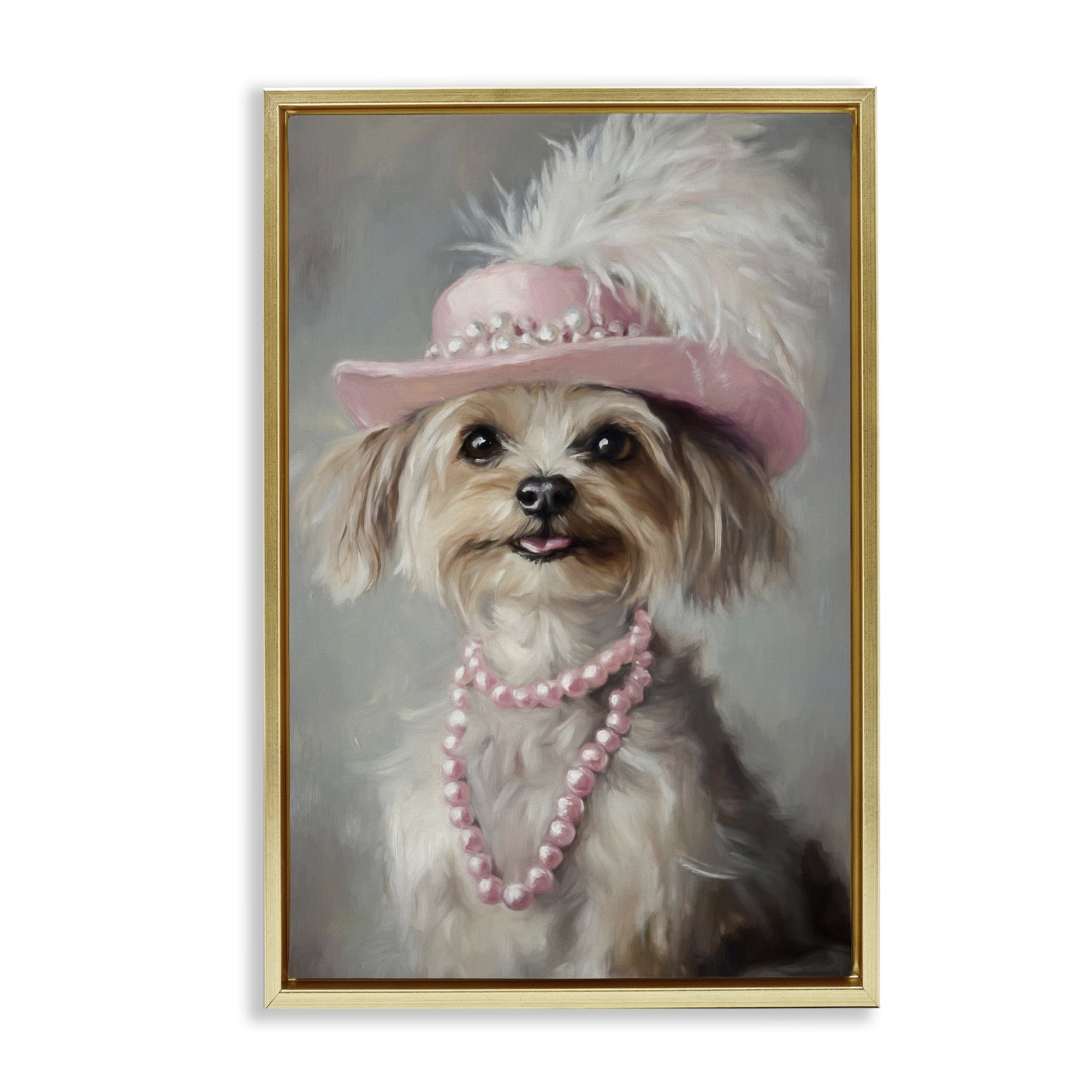 Stupell Industries Lady Yorkie Portrait Gold Framed Floater Canvas Wall Art, design by Tina LeCour