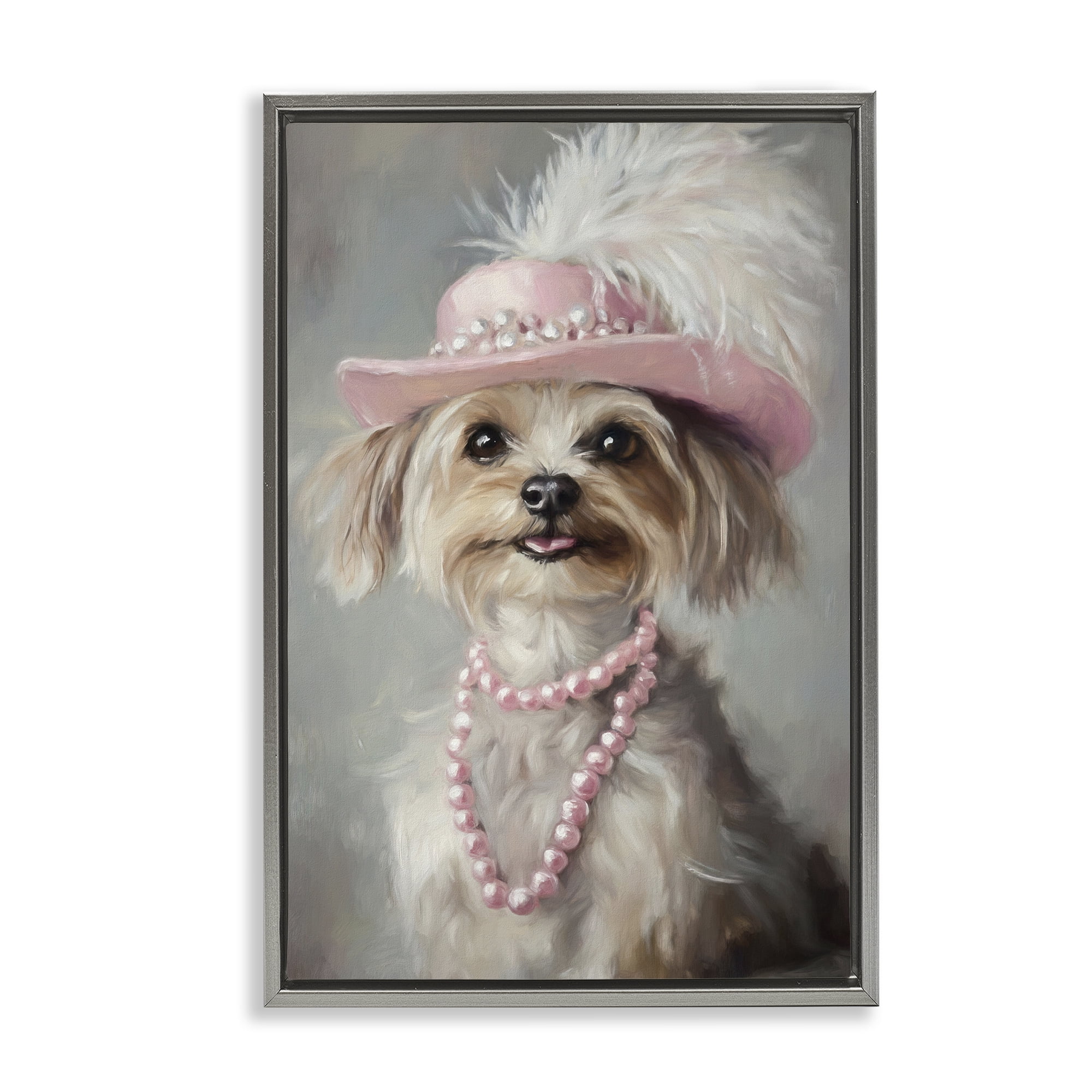 Stupell Industries Lady Yorkie Portrait Gray Framed Floater Canvas Wall Art, design by Tina LeCour