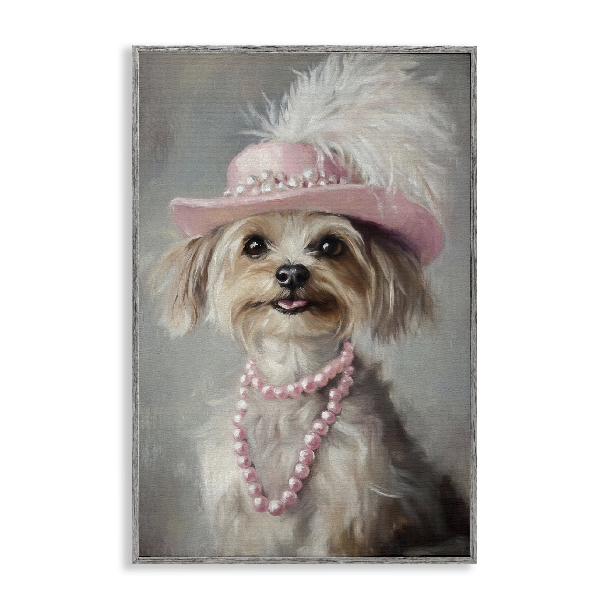 Stupell Industries Lady Yorkie Portrait Gray Framed Giclee Art, design by Tina LeCour