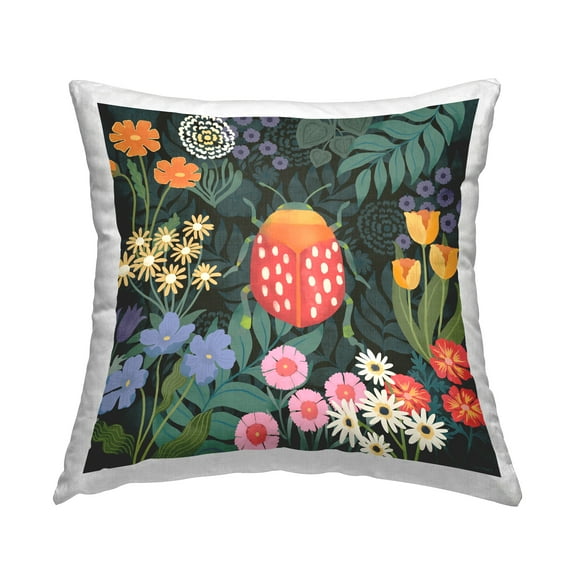 Stupell Industries Ladybug in Garden Decorative Printed Throw Pillow, 18 x 18