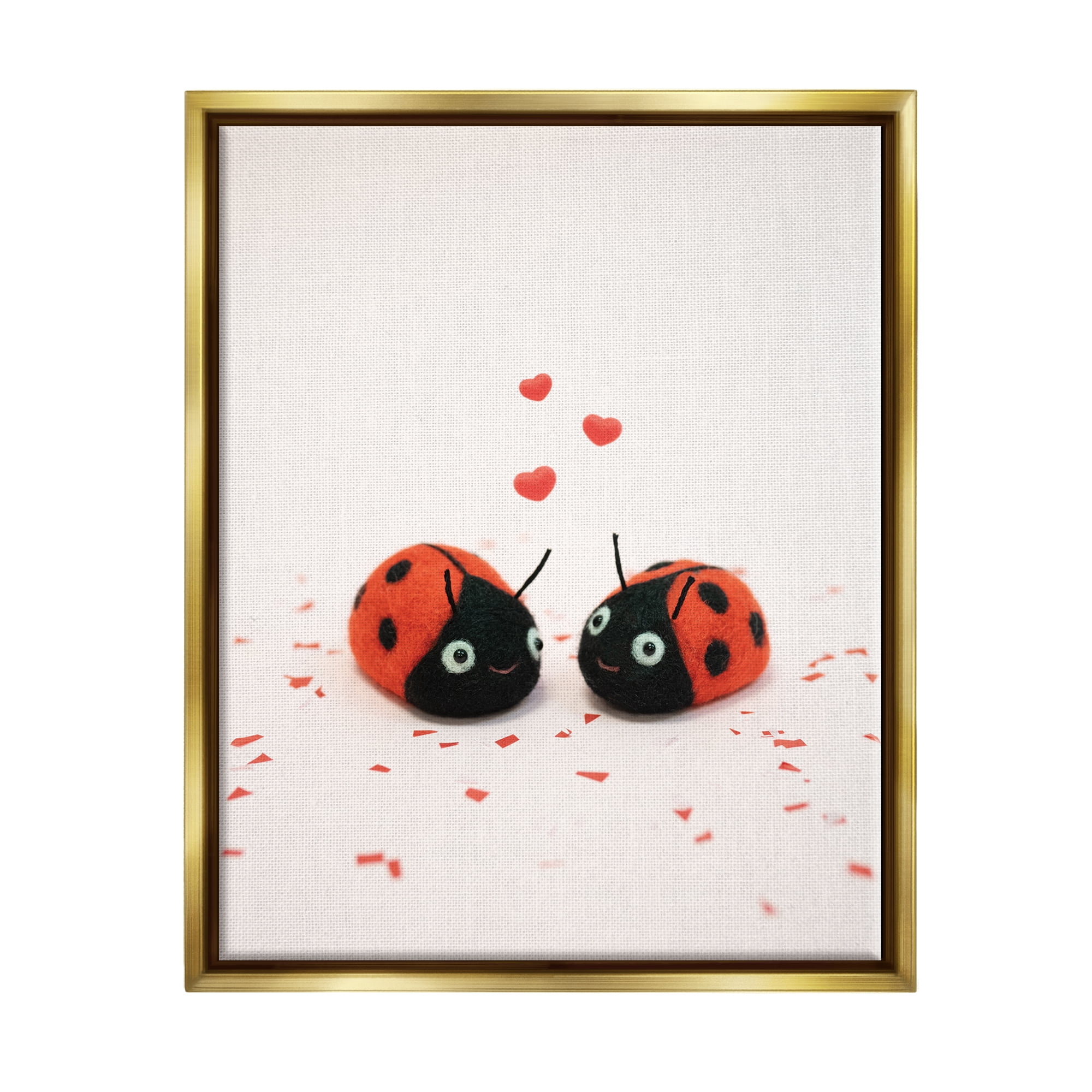 Stupell Industries Ladybugs Valentine's Hearts Holiday Photography Gold Floater Framed Art Print Wall Art