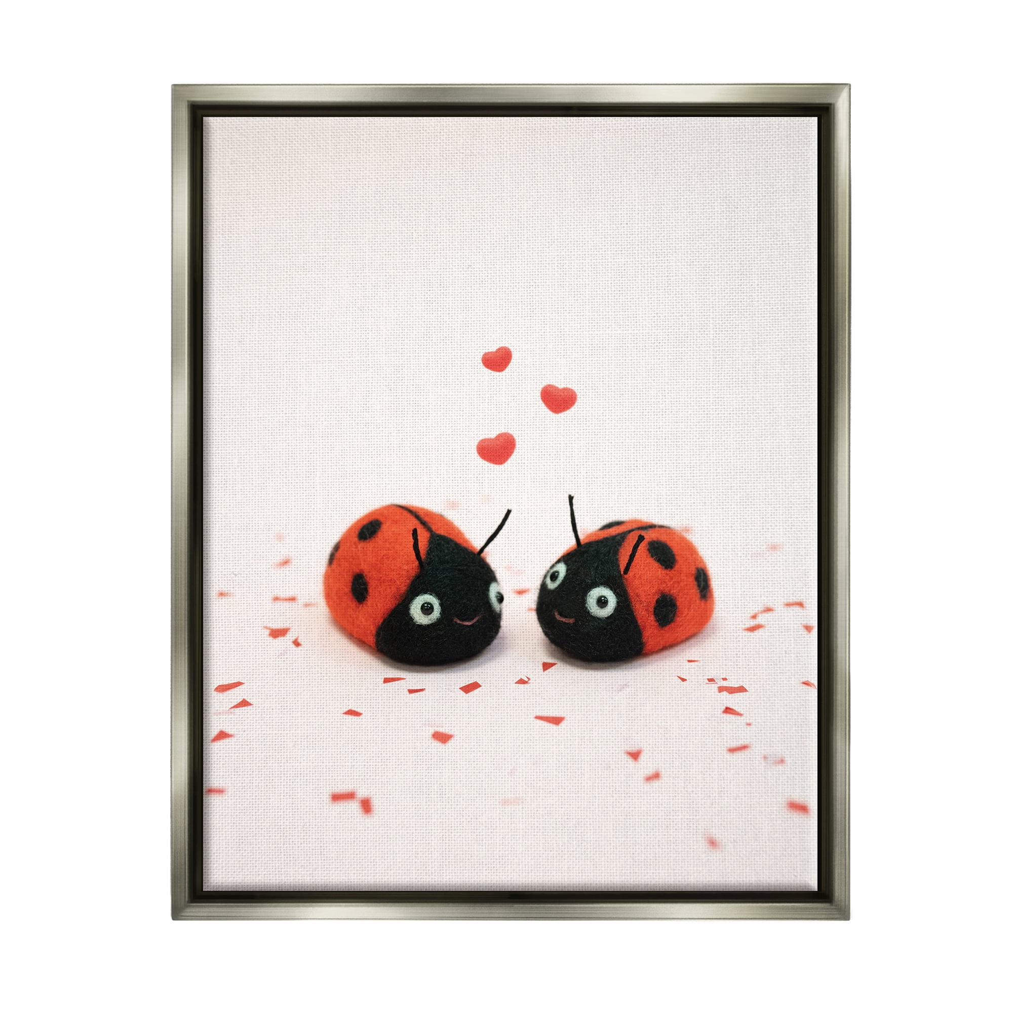 Stupell Industries Ladybugs Valentine's Hearts Holiday Photography Gray Floater Framed Art Print Wall Art