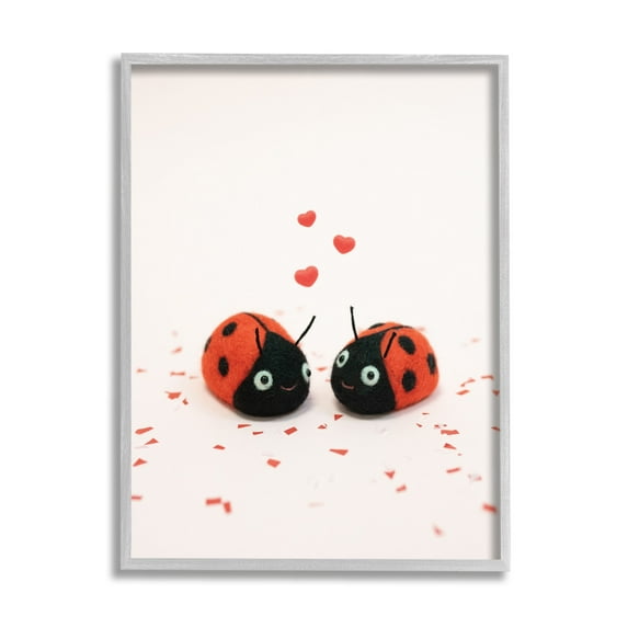 Stupell Industries Ladybugs Valentine's Hearts Holiday Photography Gray Framed Art Print Wall Art