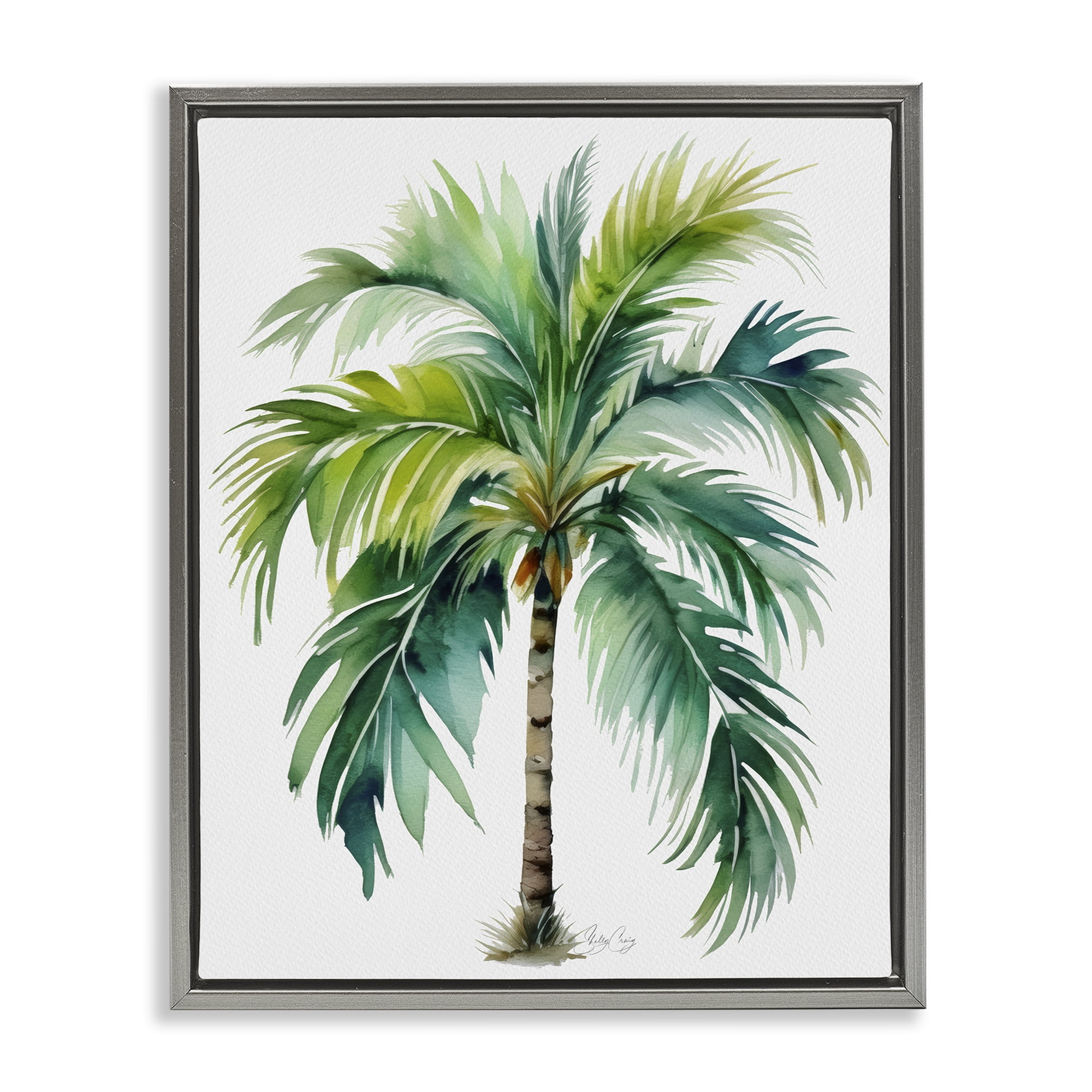 Stupell Industries Lagoon Majesty Palm Gray Framed Floater Canvas Wall Art, design by Shelly Craig