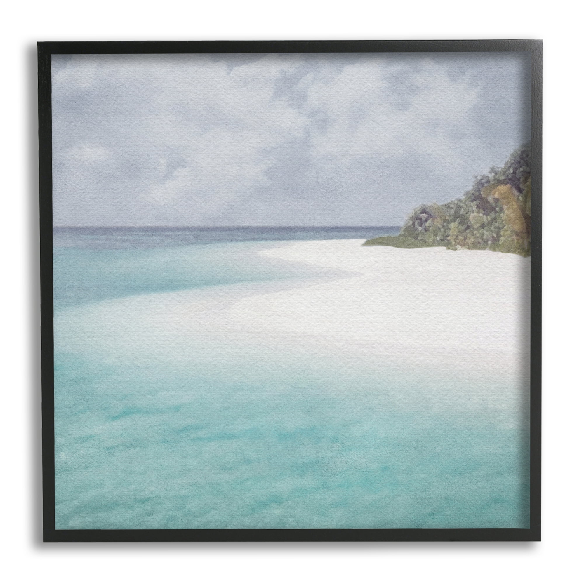 Stupell Industries Lagoon Shore Watercolor Nature Painting Black Framed Art Print Wall Art, 17 x 17