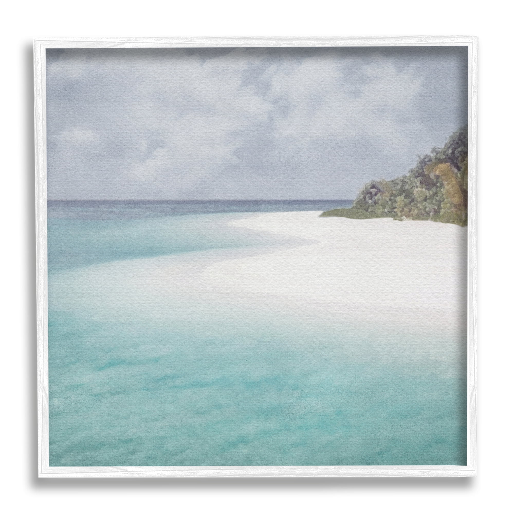 Stupell Industries Lagoon Shore Watercolor Nature Painting White Framed Art Print Wall Art, 24 x 24
