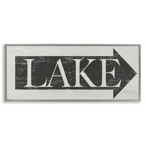 Stupell Industries Lake Arrow Sign Grey and White Distressed, 10 x 24,Design by Daphne Polselli