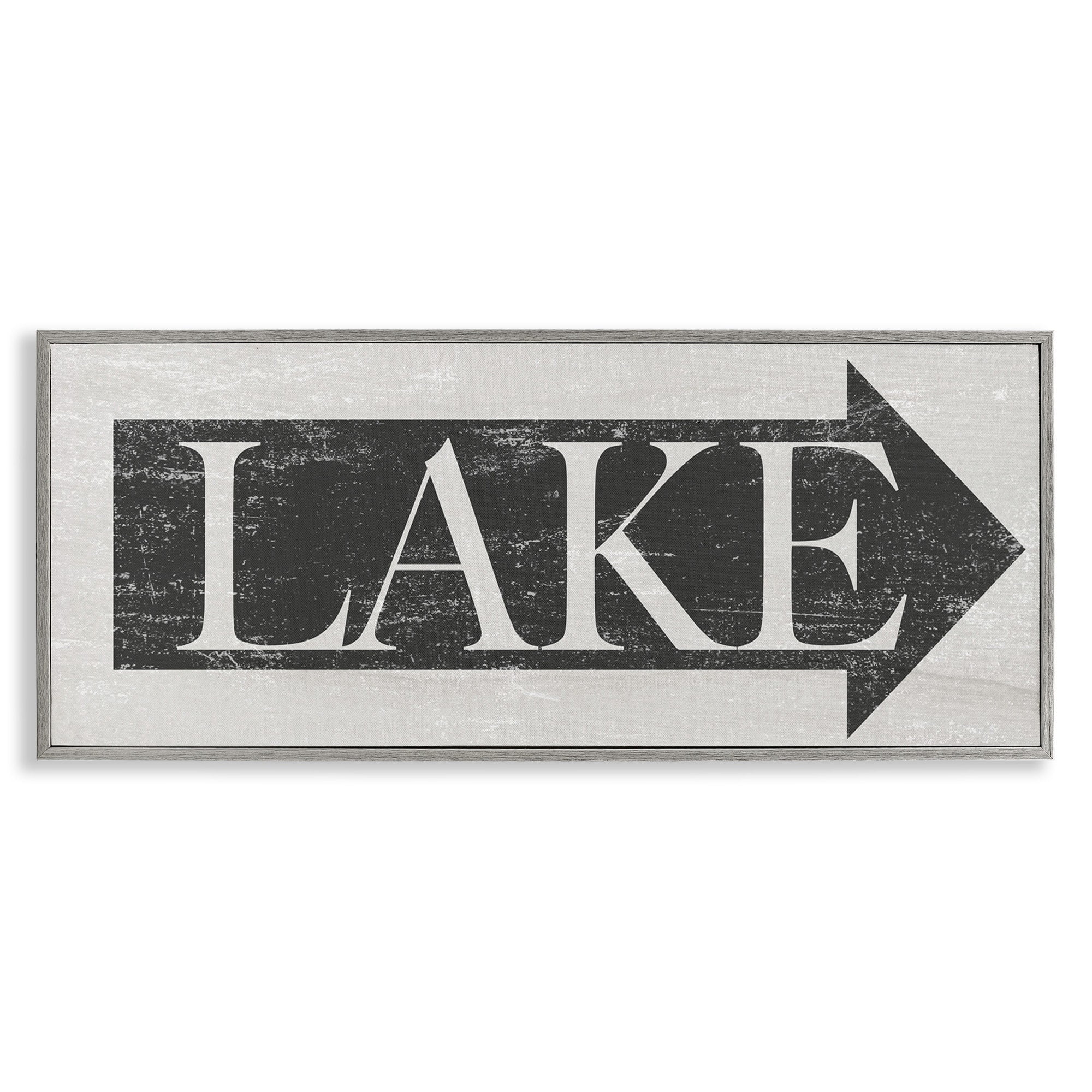 Stupell Industries Lake Arrow Sign Grey and White Distressed, 13 x 30,Design by Daphne Polselli