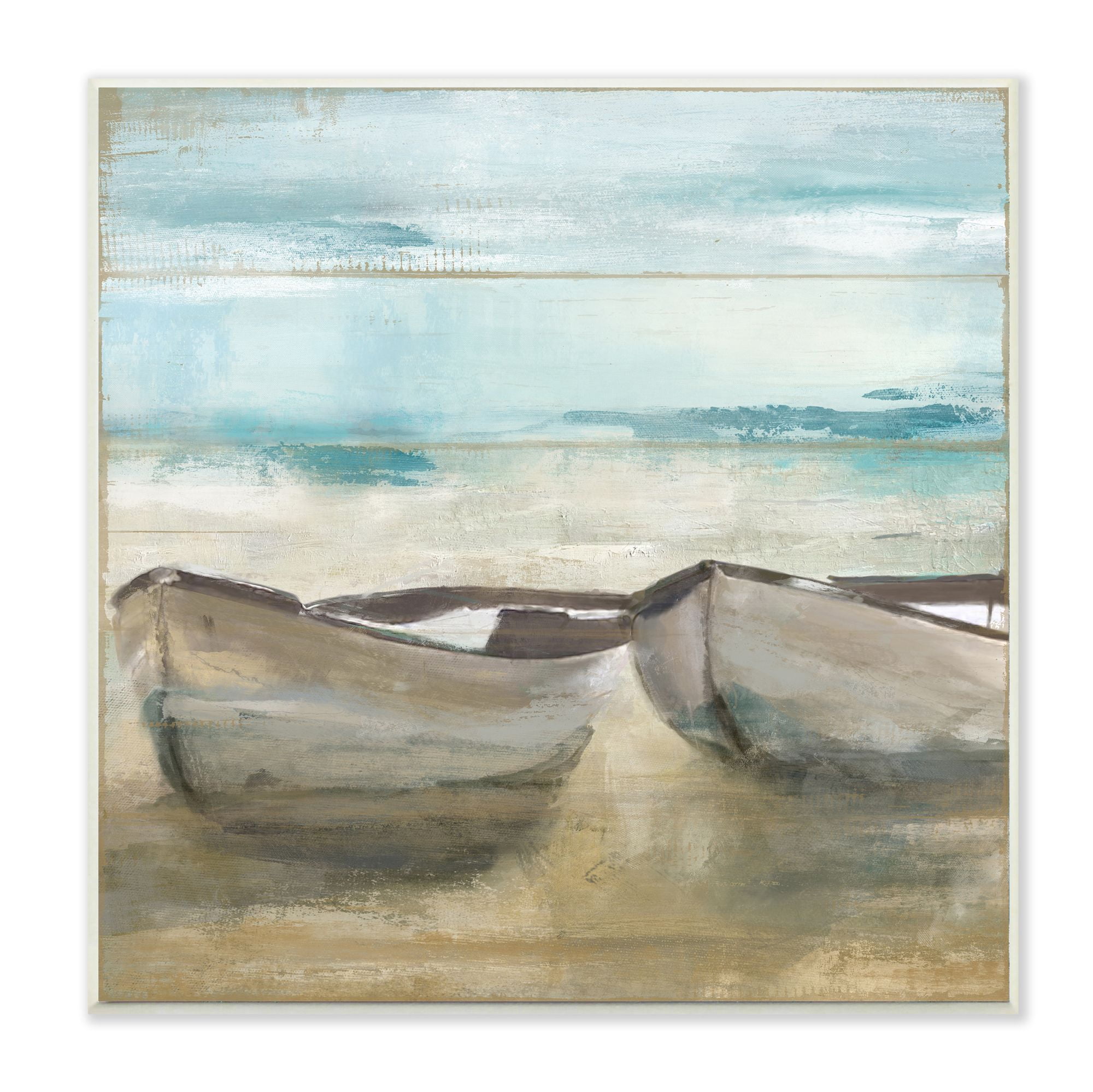 Stupell Industries Lake Boat Beach Landscape Blue Brown Painting Wood Plaque by Main Line Studio