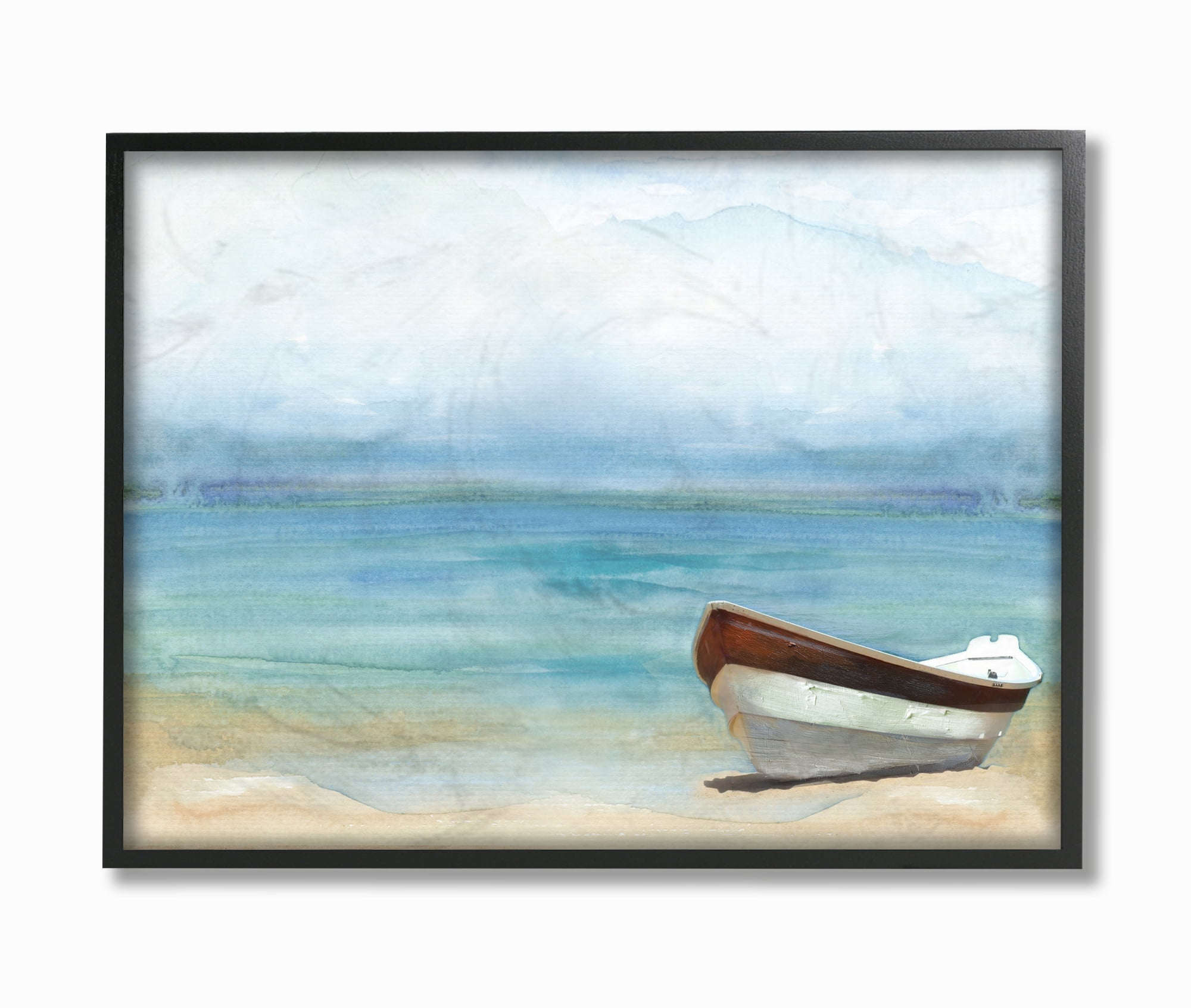 Stupell Industries Lake Boat Landscape Blue Green Watercolor Painting Framed Wall Art by Main Line Studio