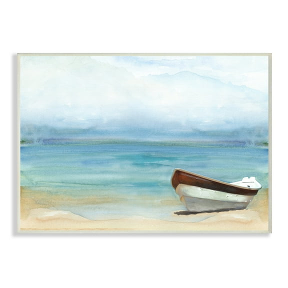 Stupell Industries Lake Boat Landscape Blue Green Watercolor Painting Unframed Art Print Wall Art, 13x19, by Main Line Studio