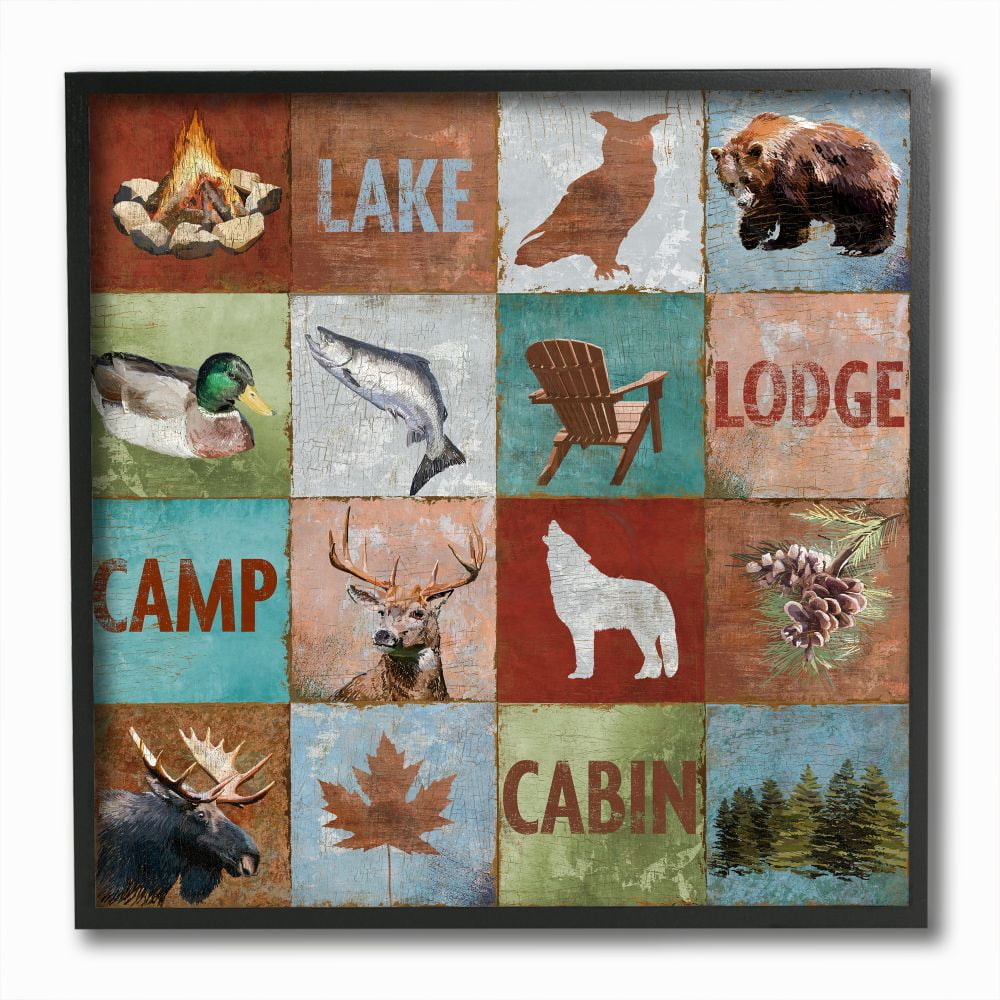Stupell Industries Lake Cabin Country Animal Collage Design Framed Giclee Texturized Art by Art Licensing Studio