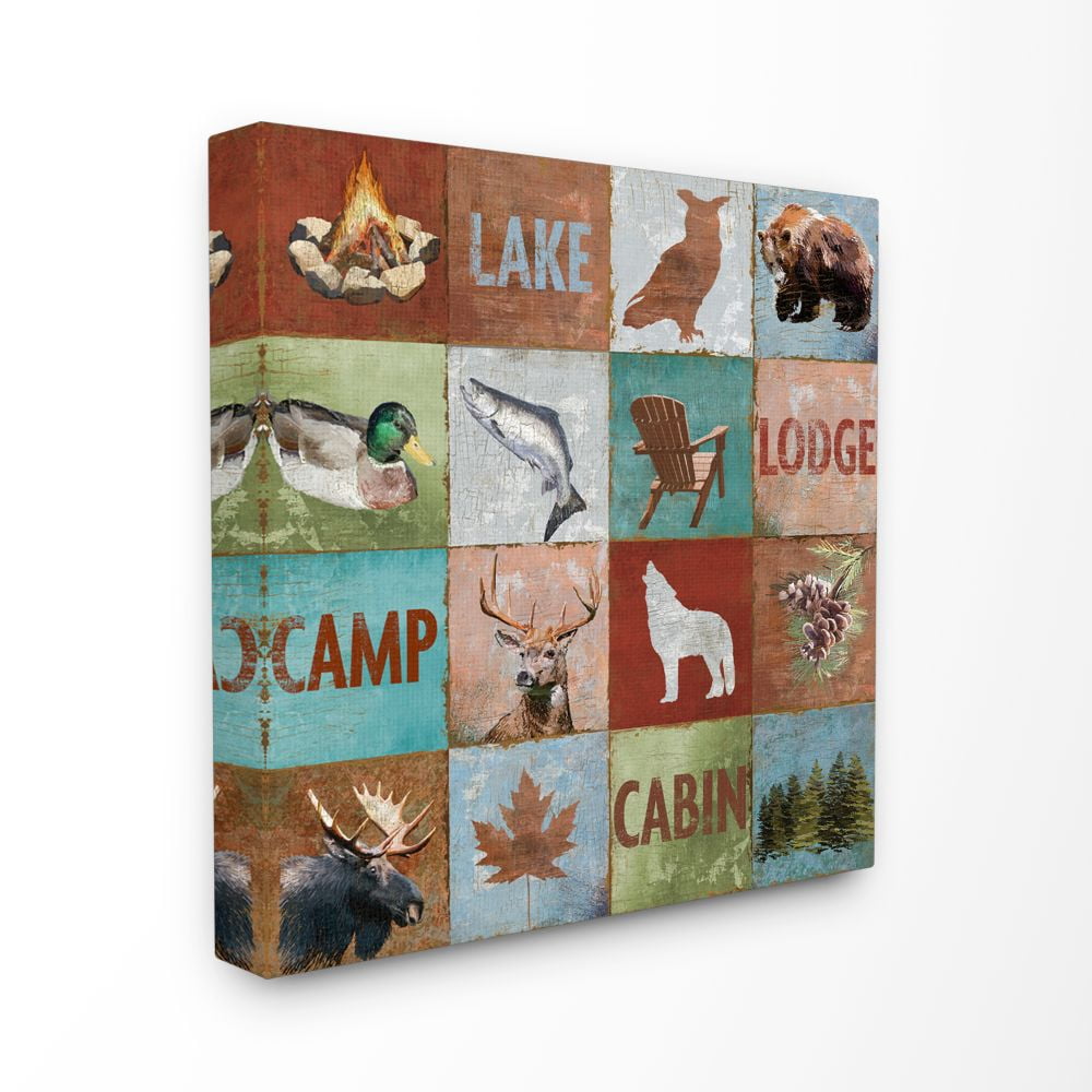 Stupell Industries Lake Cabin Country Animal Collage Design XL Canvas Wall Art by Art Licensing Studio
