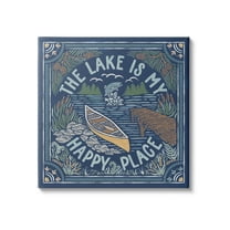 Stupell Industries Lake Happy Place Phrase Nature Painting Gallery Wrapped Canvas Print Wall Art, 17 x 17