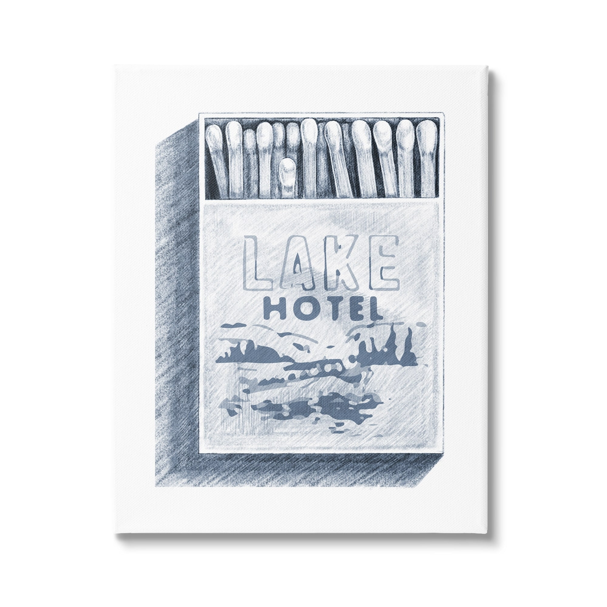 Stupell Industries Lake Hotel Matchbook Drawing Landscape Painting Gallery Wrapped Canvas Print Wall Art