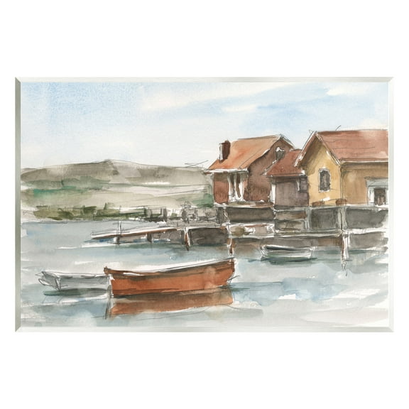 Stupell Industries Lake House Boats Landscape Painting Unframed Art Print Wall Art, 15 x 10