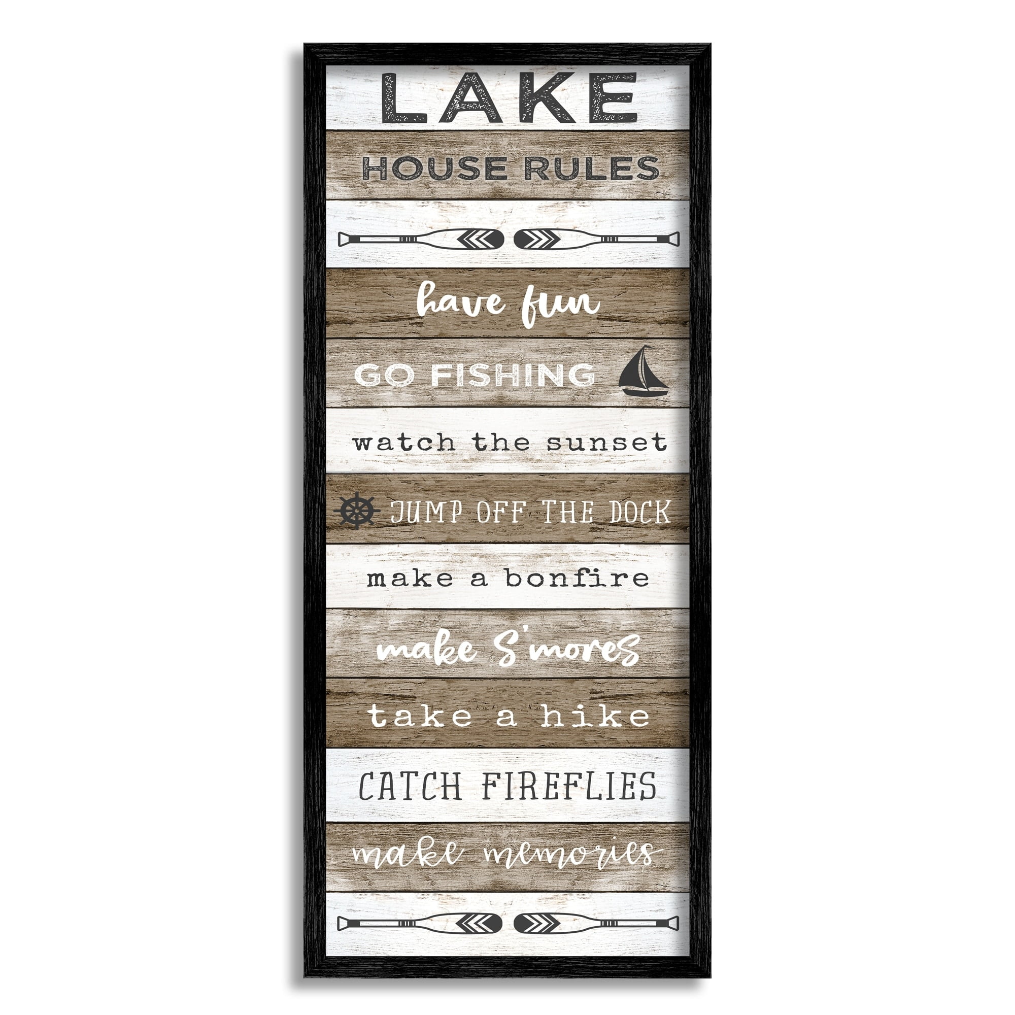Stupell Industries Lake House Rules List Rustic Pattern Boat Oars, 10 x 24, Design by Natalie Carpentieri