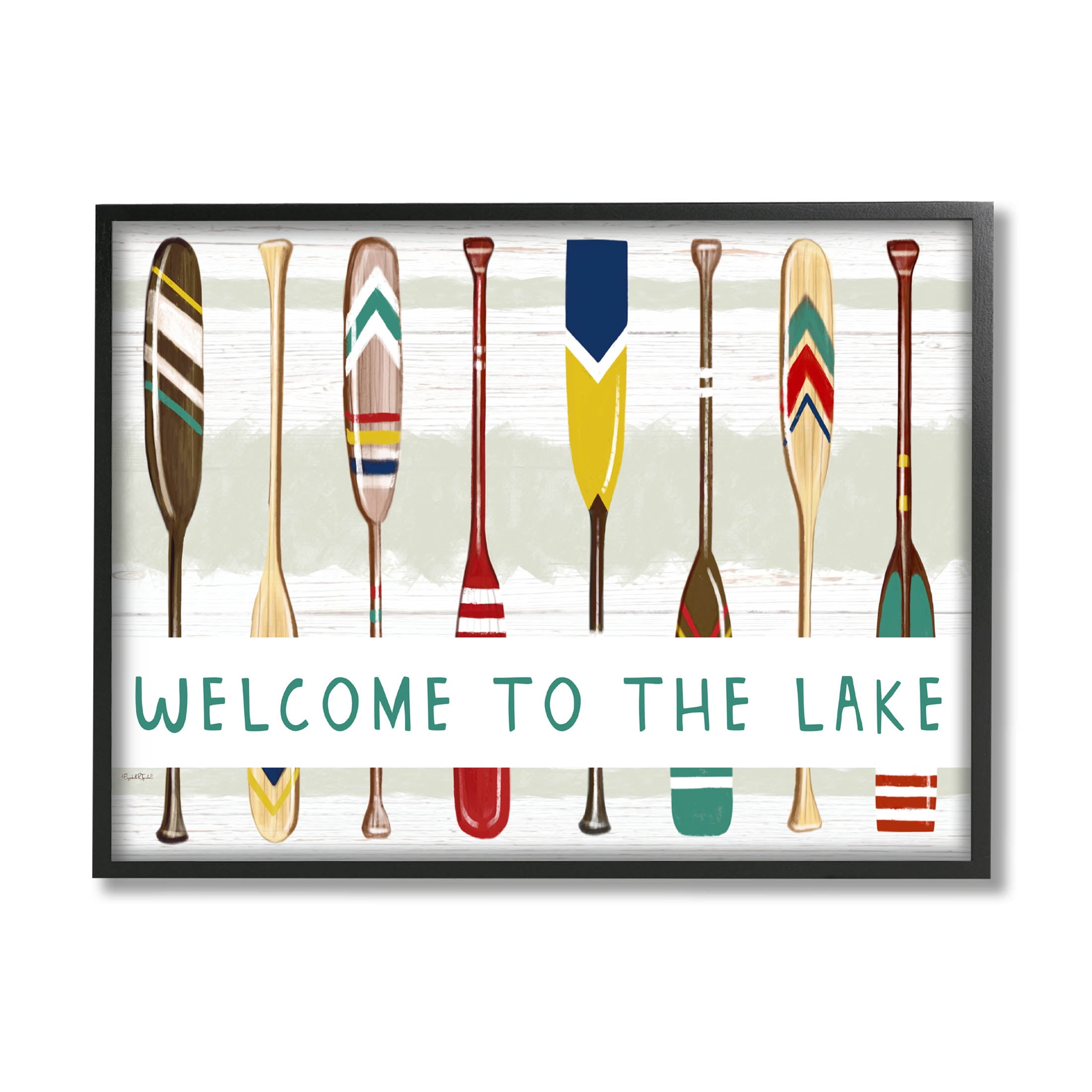 Stupell Industries Lake House Welcome Boat Paddles Graphic Art Black Framed Art Print Wall Art, Design by Elizabeth Tyndall