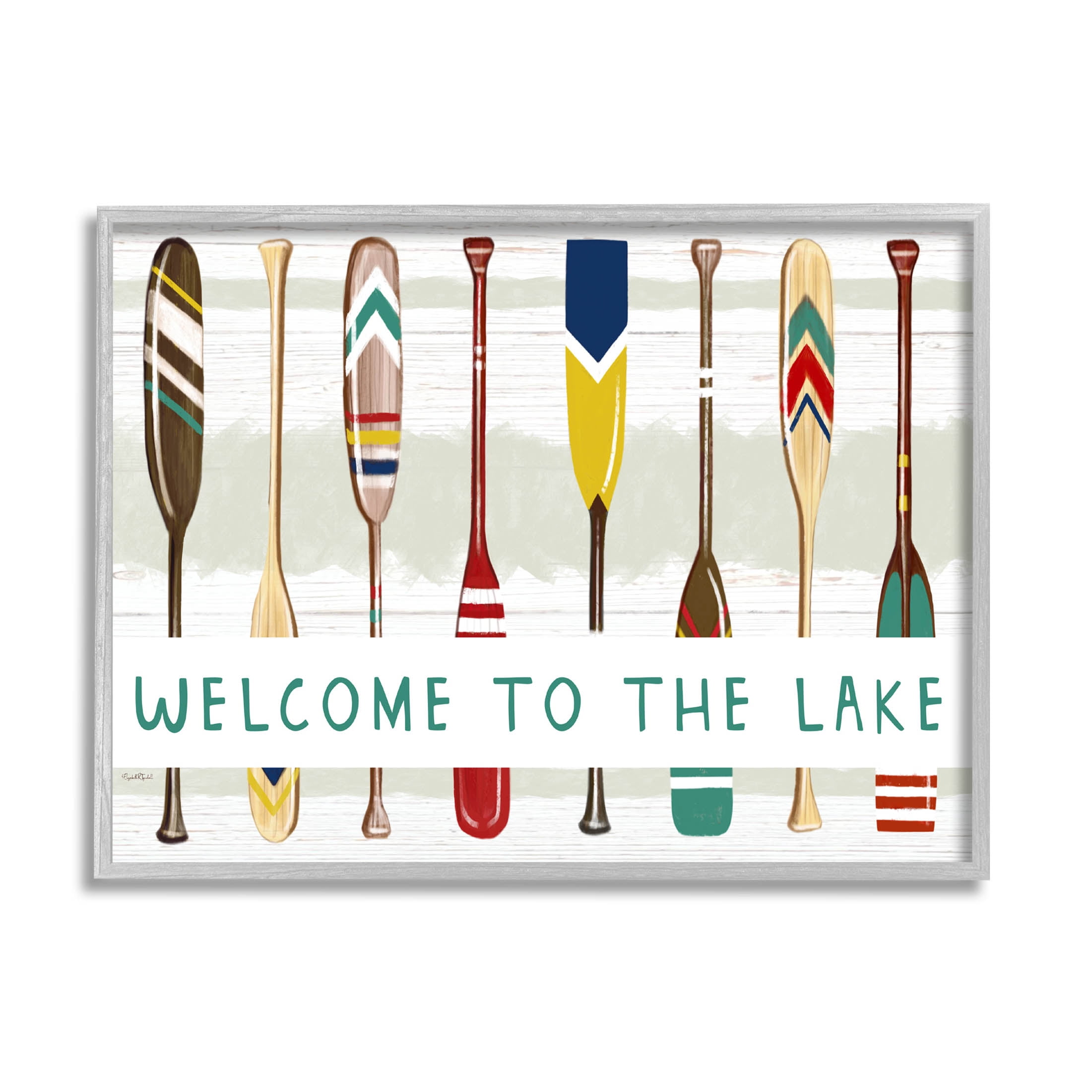Stupell Industries Lake House Welcome Boat Paddles Graphic Art Gray Framed Art Print Wall Art, Design by Elizabeth Tyndall
