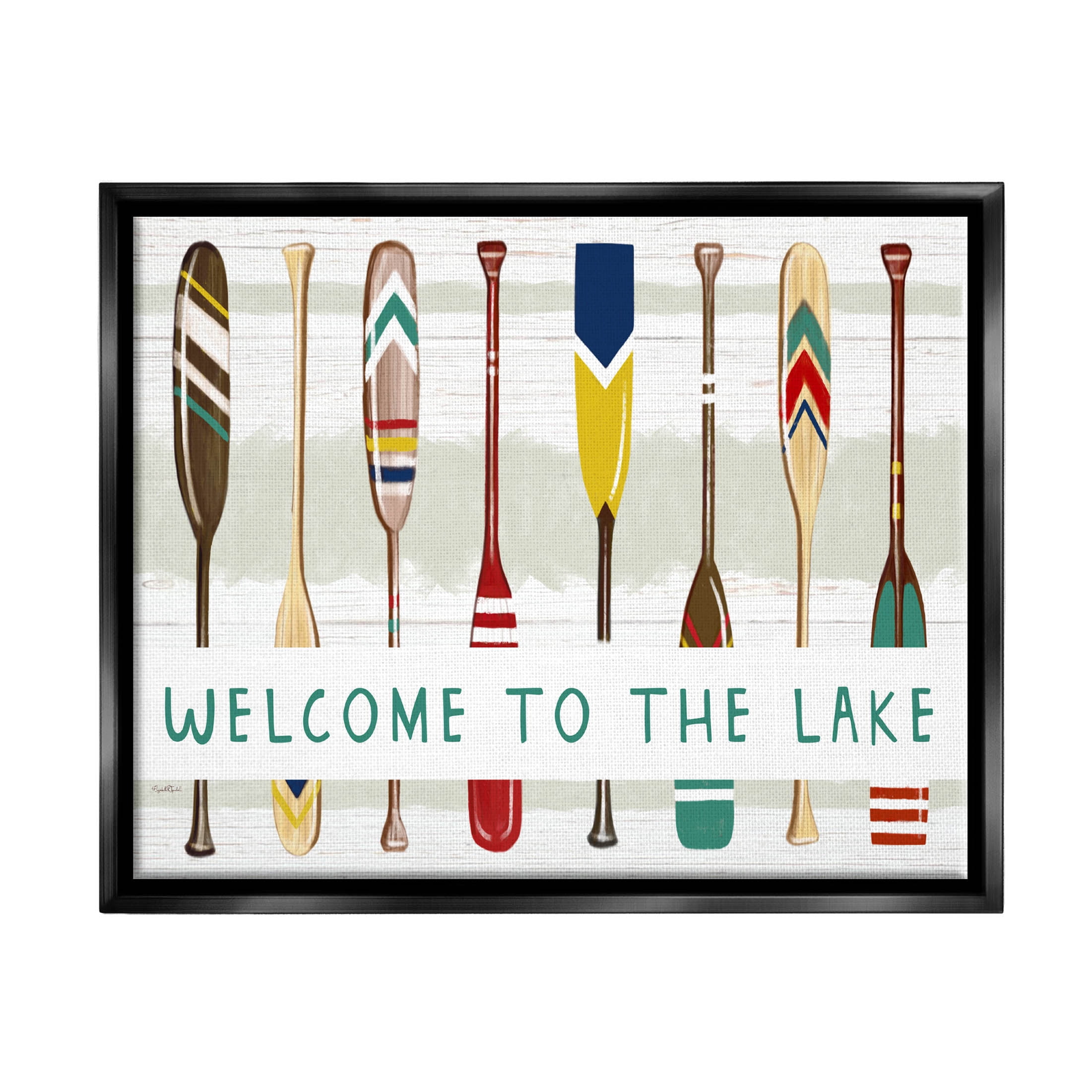 Stupell Industries Lake House Welcome Boat Paddles Graphic Art Jet Black Floating Framed Canvas Print Wall Art, Design by Elizabeth Tyndall