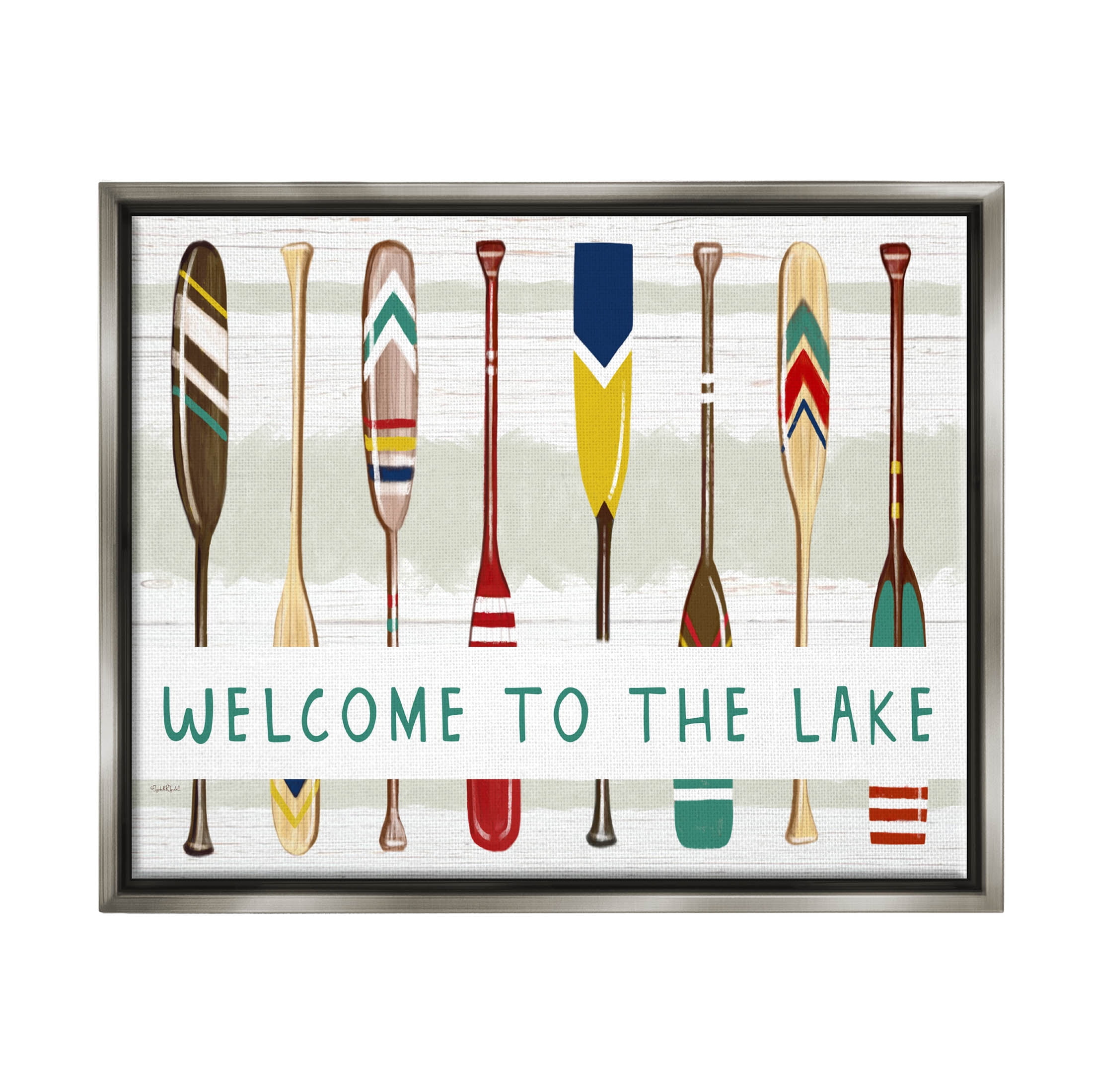 Stupell Industries Lake House Welcome Boat Paddles Graphic Art Luster Gray Floating Framed Canvas Print Wall Art, Design by Elizabeth Tyndall
