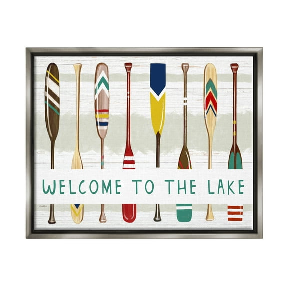 Stupell Industries Lake House Welcome Boat Paddles Graphic Art Luster Gray Floating Framed Canvas Print Wall Art, Design by Elizabeth Tyndall
