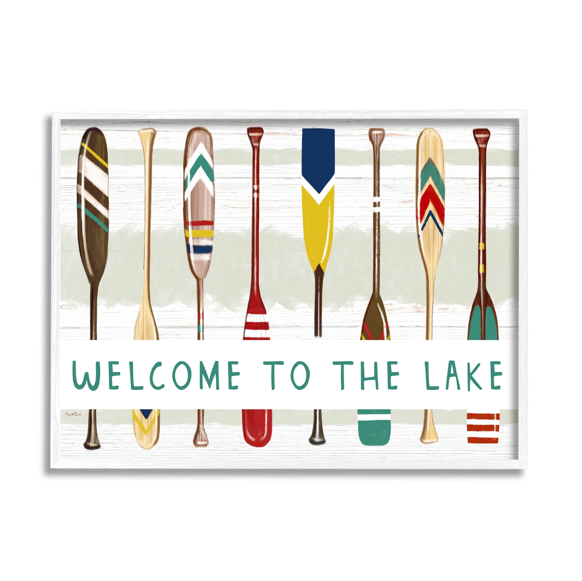 Stupell Industries Lake House Welcome Boat Paddles Graphic Art White Framed Art Print Wall Art, Design by Elizabeth Tyndall