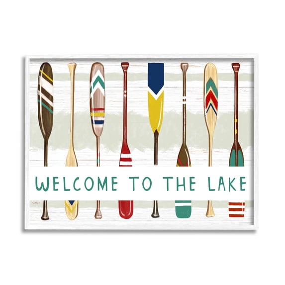 Stupell Industries Lake House Welcome Boat Paddles Graphic Art White Framed Art Print Wall Art, Design by Elizabeth Tyndall