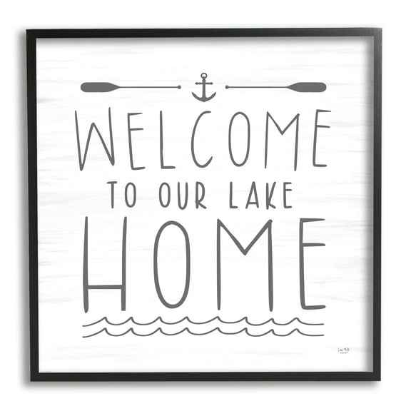 Stupell Industries Lake House Welcome Phrase Nature Painting Black Framed Art Print Wall Art, 12 x 12
