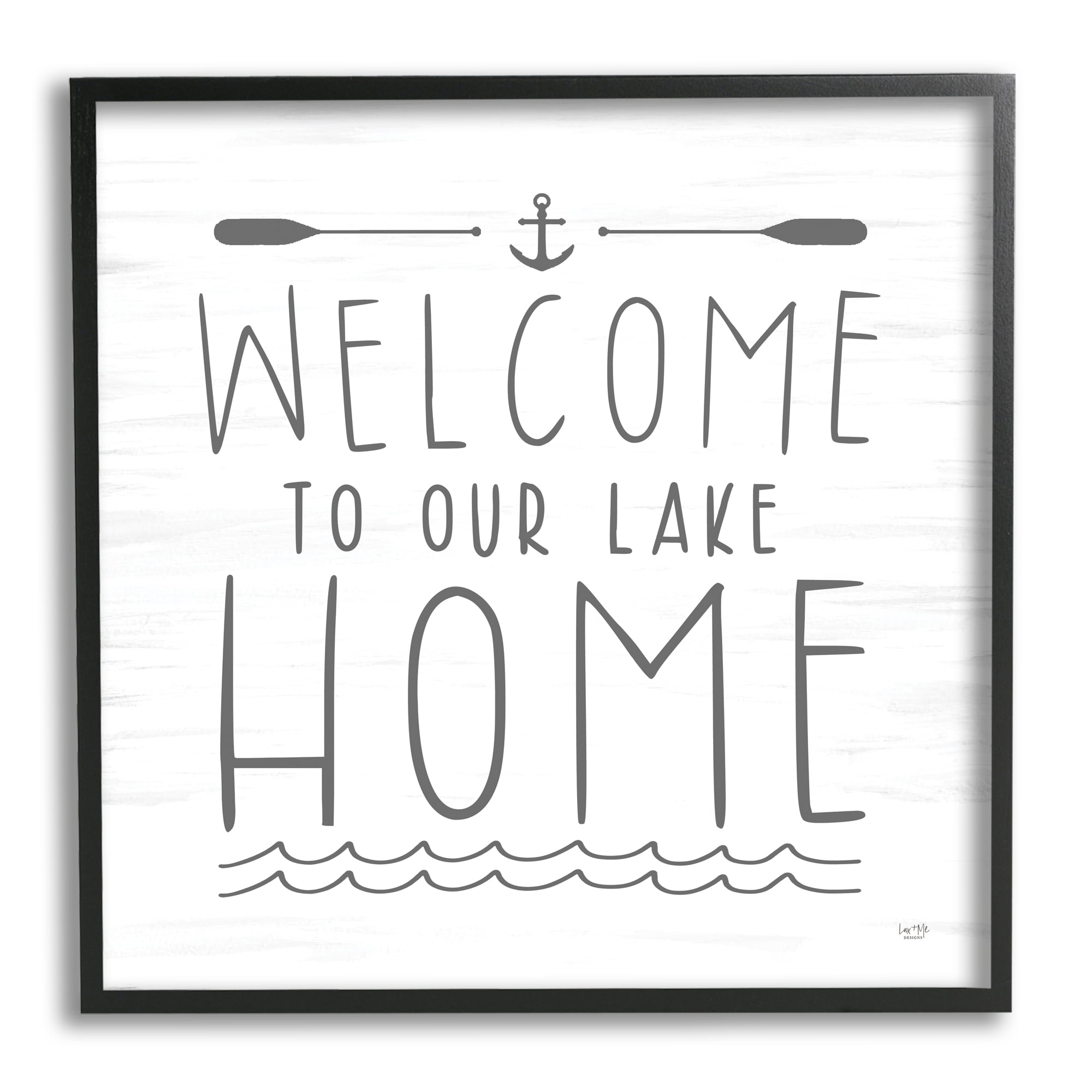 Stupell Industries Lake House Welcome Phrase Nature Painting Black Framed Art Print Wall Art, 17 x 17