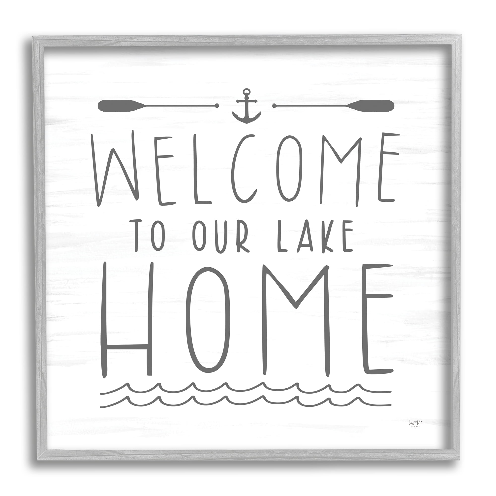 Stupell Industries Lake House Welcome Phrase Nature Painting Gray Framed Art Print Wall Art, 12 x 12