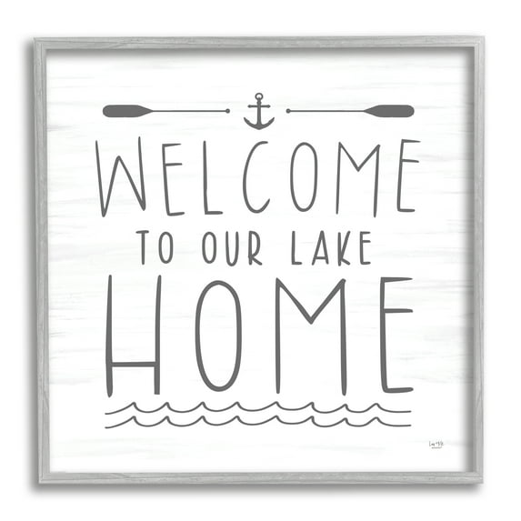 Stupell Industries Lake House Welcome Phrase Nature Painting Gray Framed Art Print Wall Art, 17 x 17