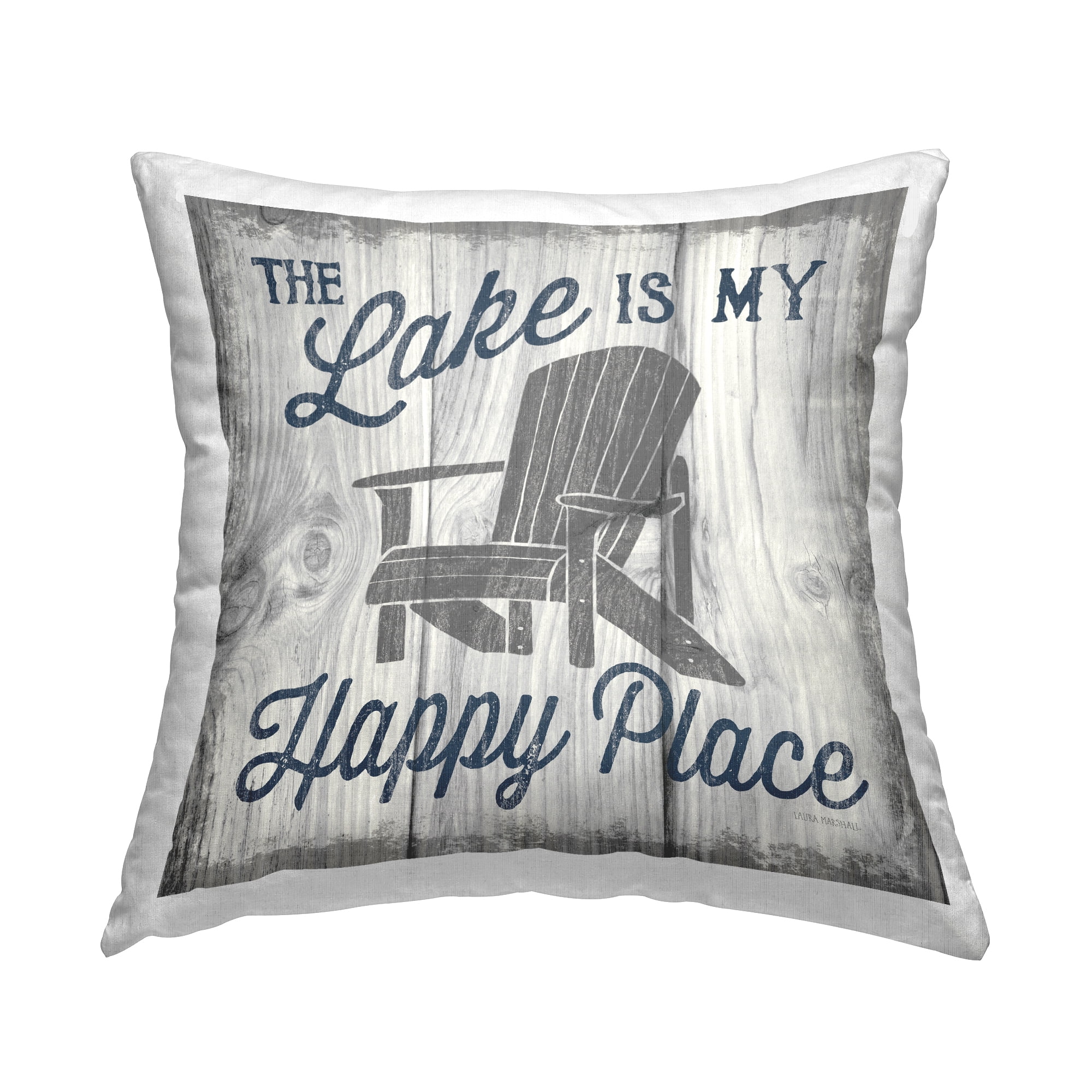 Stupell Industries Lake Is My Happy Place Phrase Square Decorative Printed Throw Pillow, 18 x 18