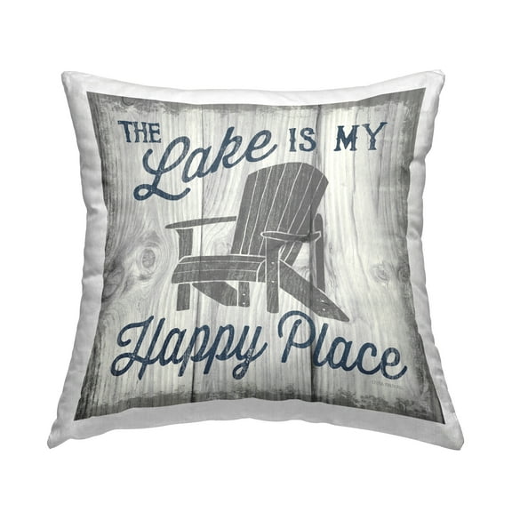 Stupell Industries Lake Is My Happy Place Phrase Square Decorative Printed Throw Pillow, 18 x 18