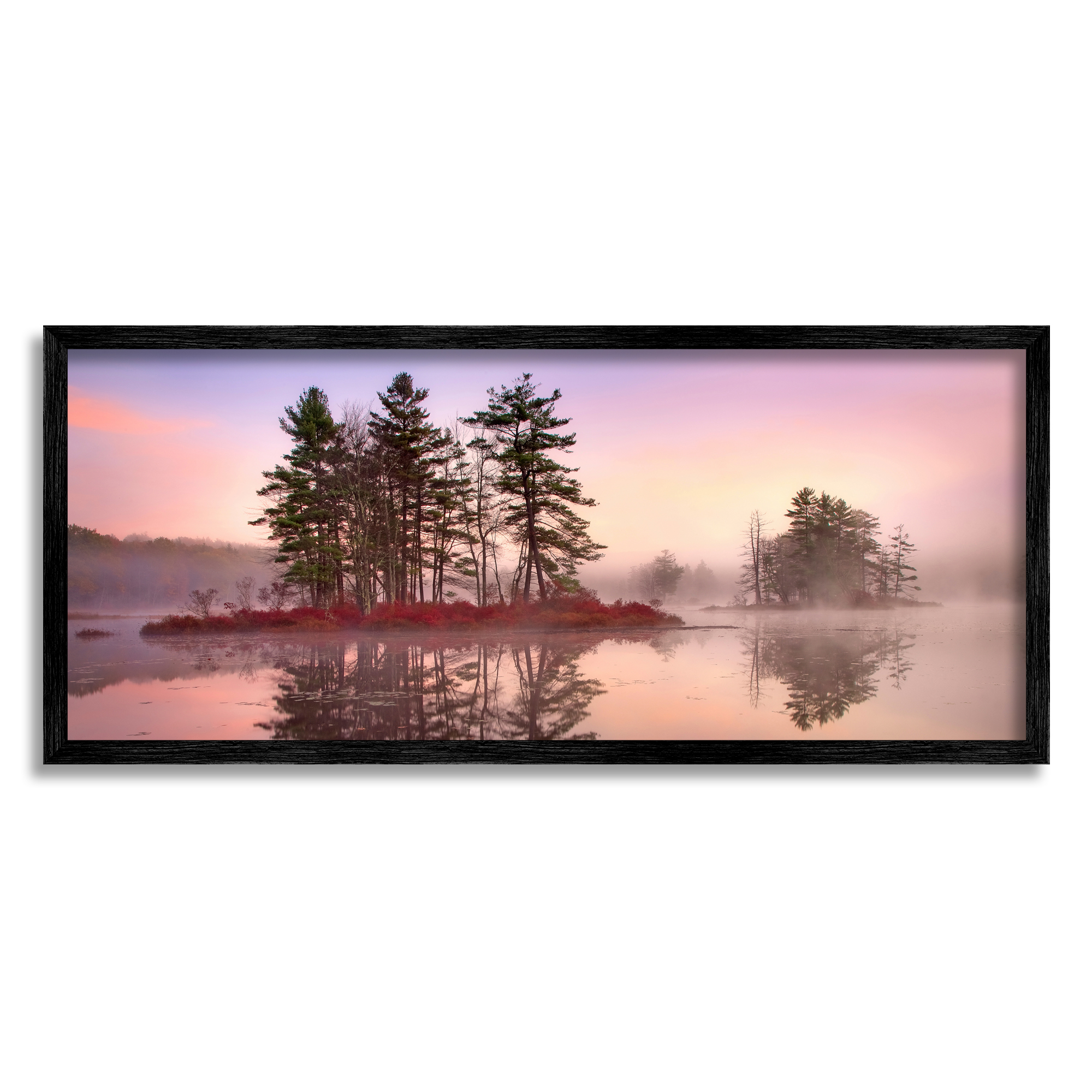 Stupell Industries Lake Island Trees Sunrise Sky Coastal Photography Black Framed Art Print Wall Art