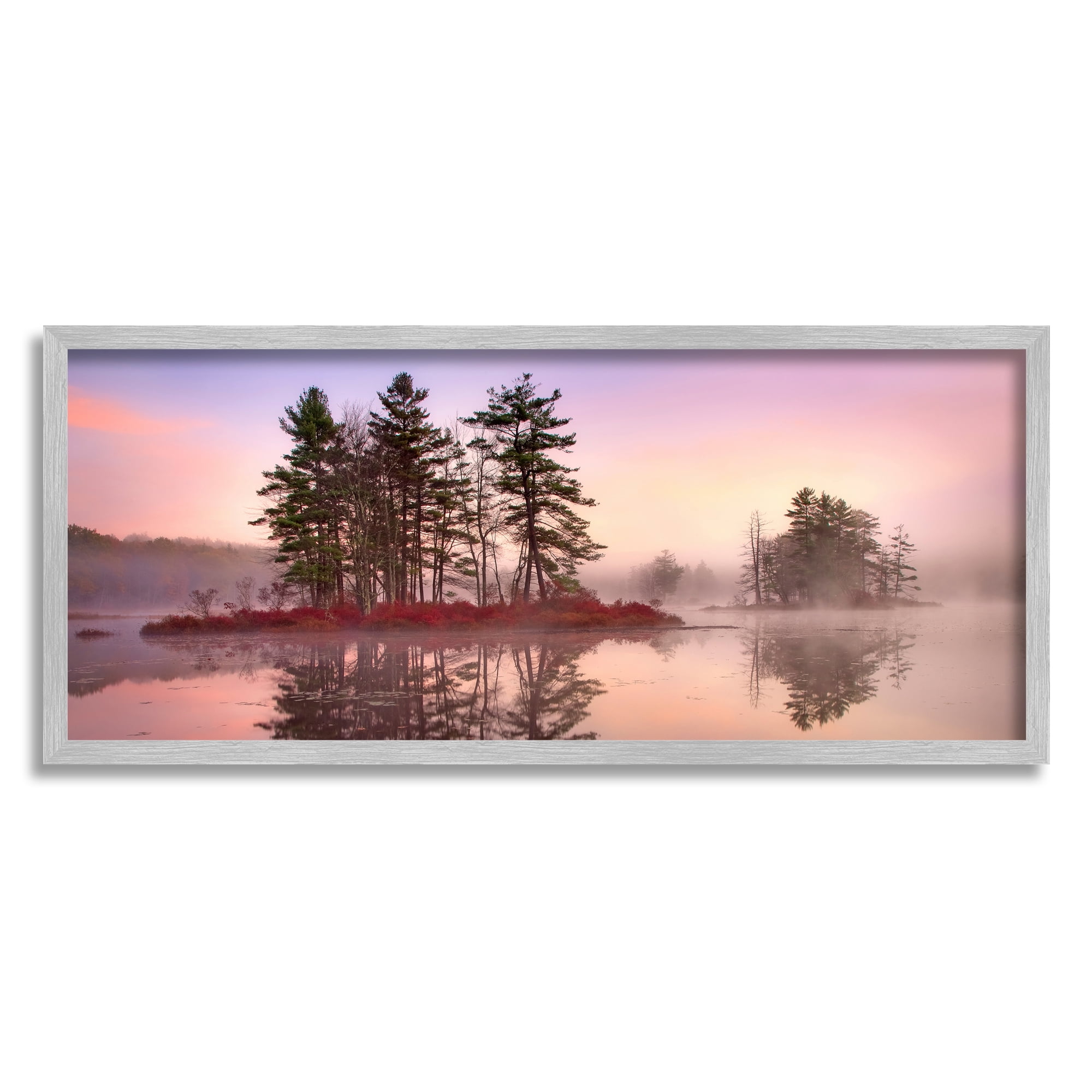 Stupell Industries Lake Island Trees Sunrise Sky Coastal Photography Gray Framed Art Print Wall Art