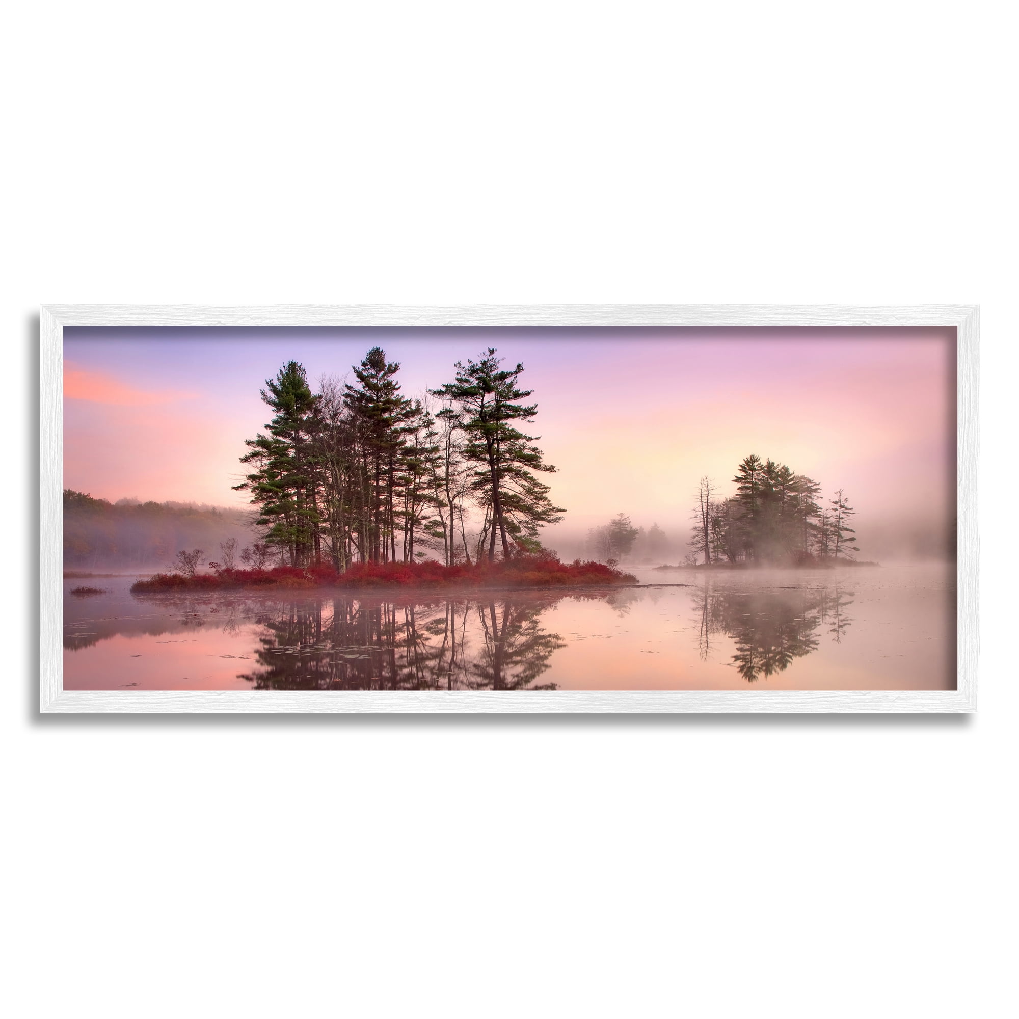 Stupell Industries Lake Island Trees Sunrise Sky Coastal Photography White Framed Art Print Wall Art