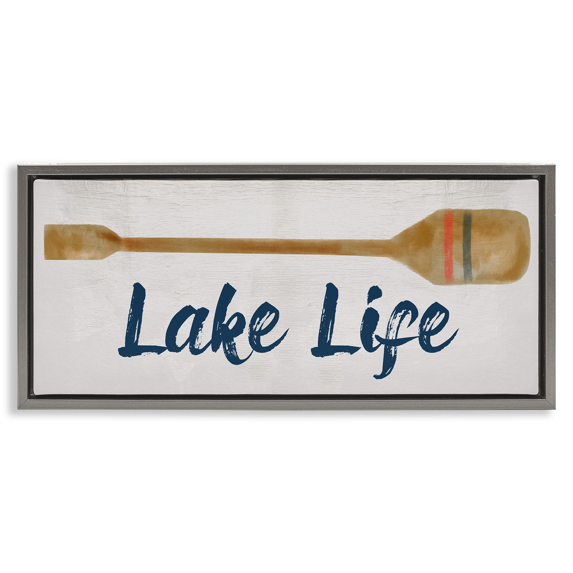 Stupell Industries Lake Life Boat Oar Inspirational Painting Gray Floater Framed Canvas Art Print Wall Art, 25 x 11