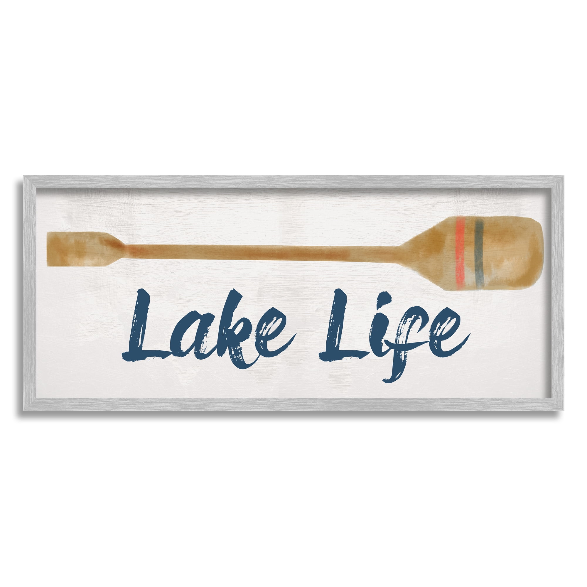 Stupell Industries Lake Life Boat Oar Inspirational Painting Gray Framed Art Print Wall Art, 30 x 13