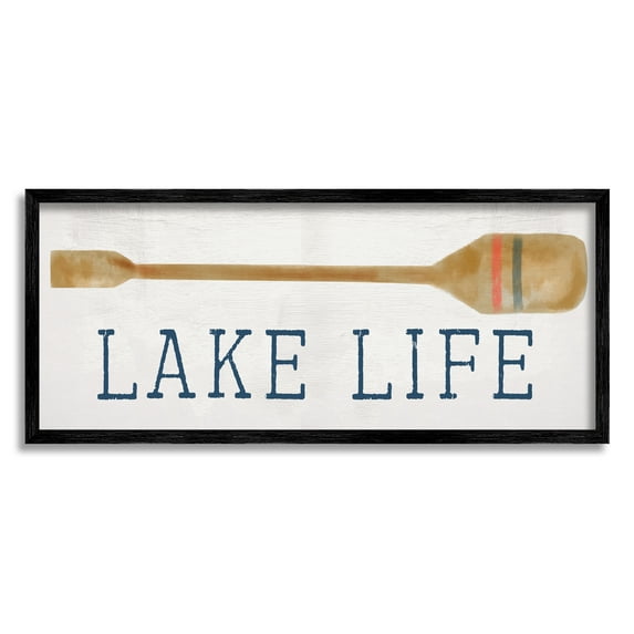 Stupell Industries Lake Life Boating Phrase Inspirational Painting Black Framed Art Print Wall Art, 24 x 10