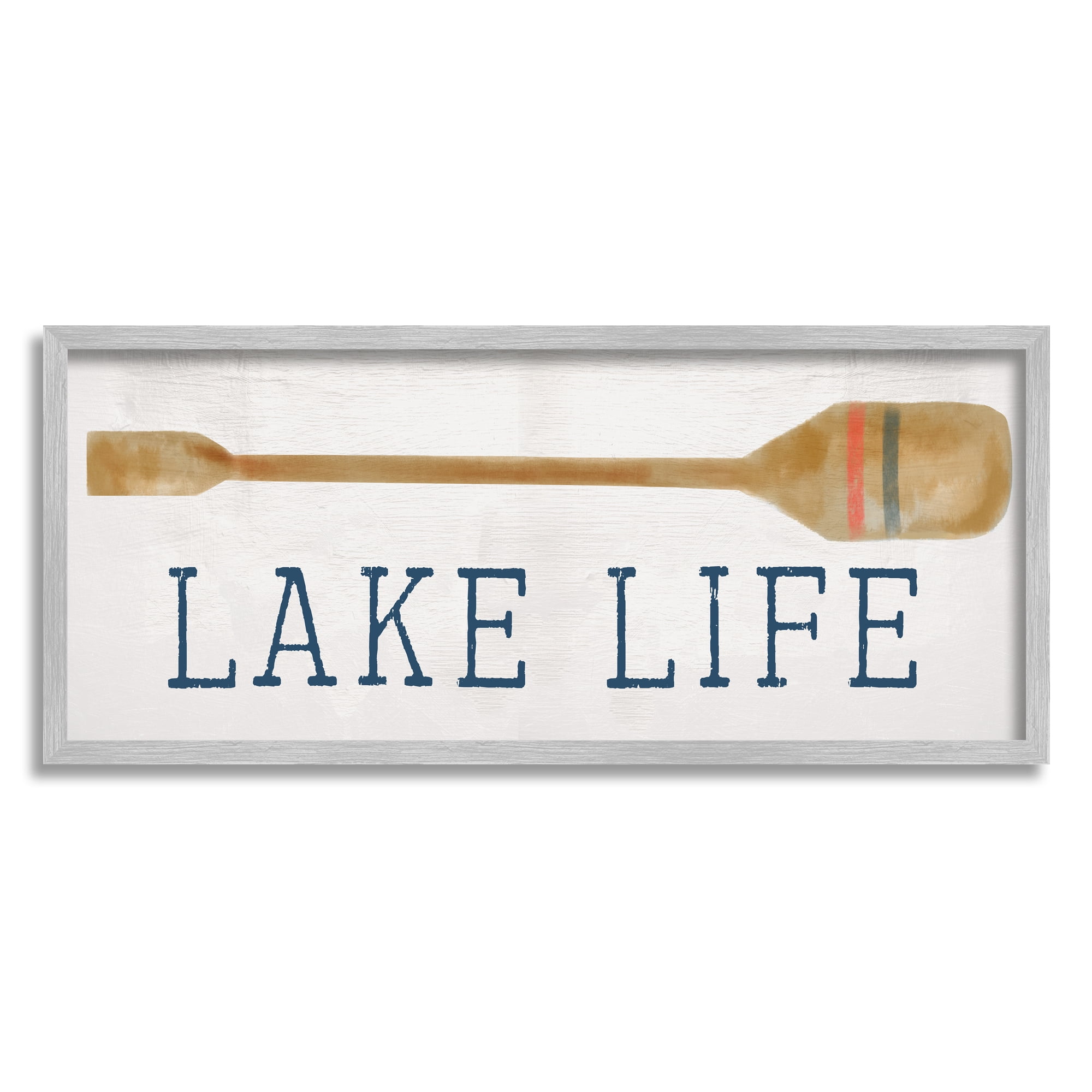 Stupell Industries Lake Life Boating Phrase Inspirational Painting Gray Framed Art Print Wall Art, 30 x 13