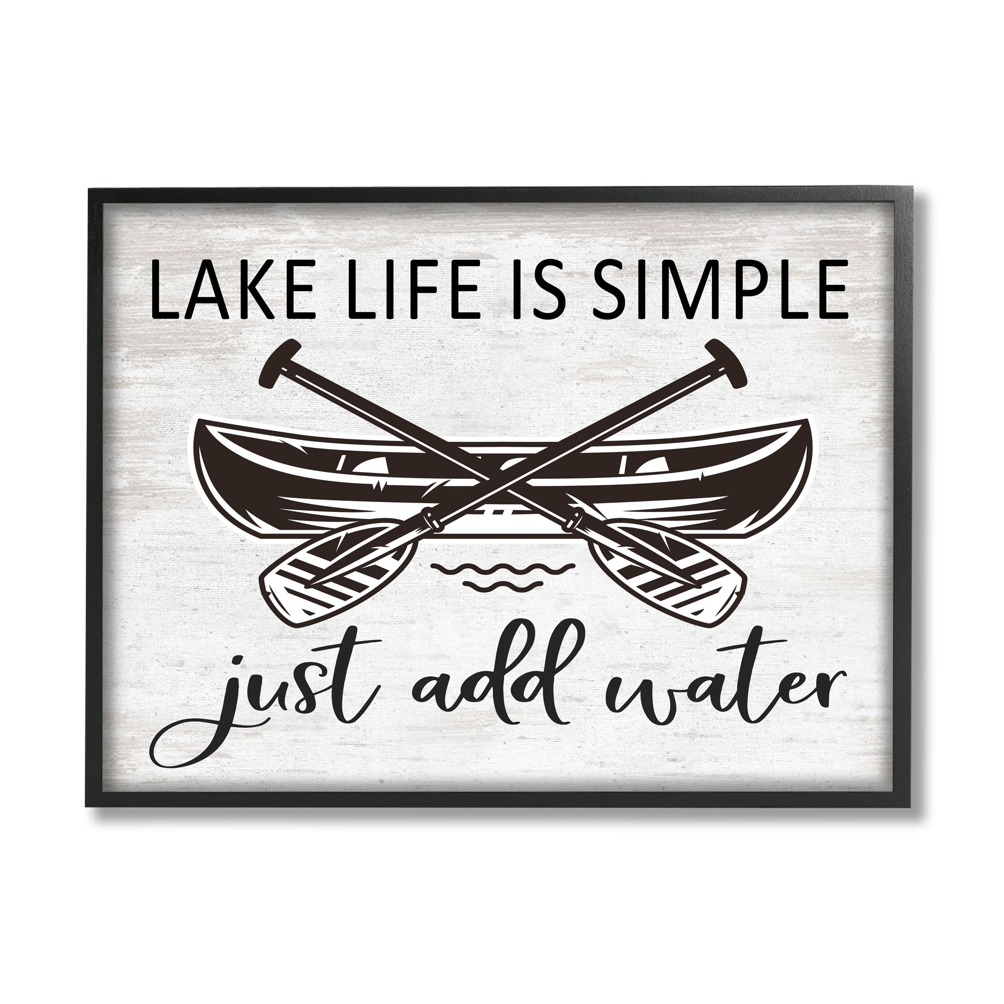Stupell Industries Lake Life Canoe Ores Rustic Cabin Typography Graphic Art Black Framed Art Print Wall Art, Design by Lettered and Lined
