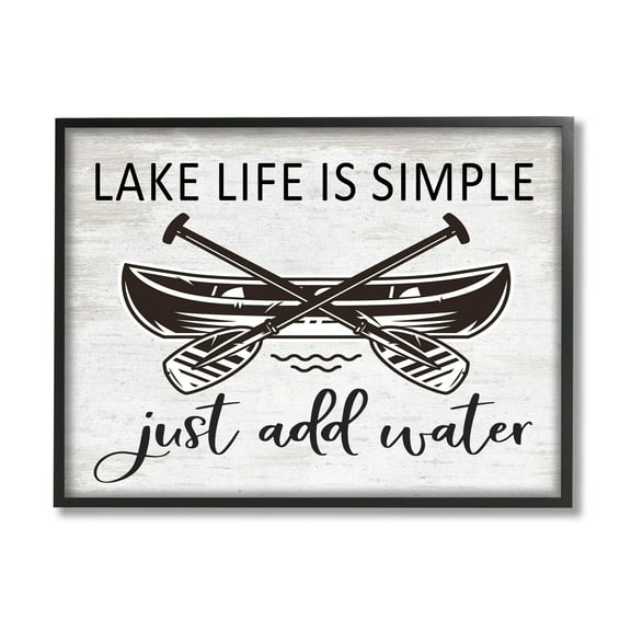 Stupell Industries Lake Life Canoe Ores Rustic Cabin Typography Graphic Art Black Framed Art Print Wall Art, Design by Lettered and Lined