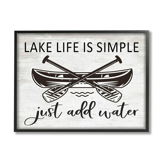 Stupell Industries Lake Life Canoe Ores Rustic Cabin Typography Graphic Art Black Framed Art Print Wall Art, Design by Lettered and Lined